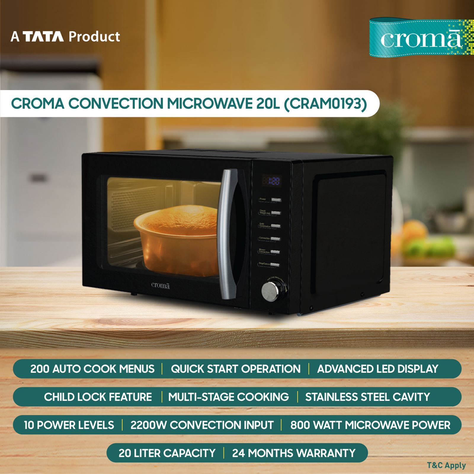 Croma 20L Convection Microwave Oven with 200 Autocook Menu (CRAM0193, Black)_9