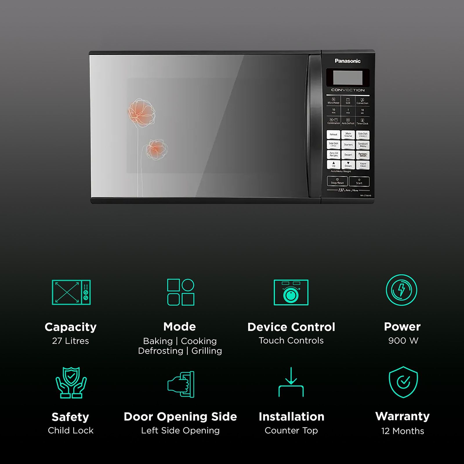 Panasonic 27L Convection Microwave Oven with 137 Autocook Menus (NN-CT66HBFDG, Black)_3