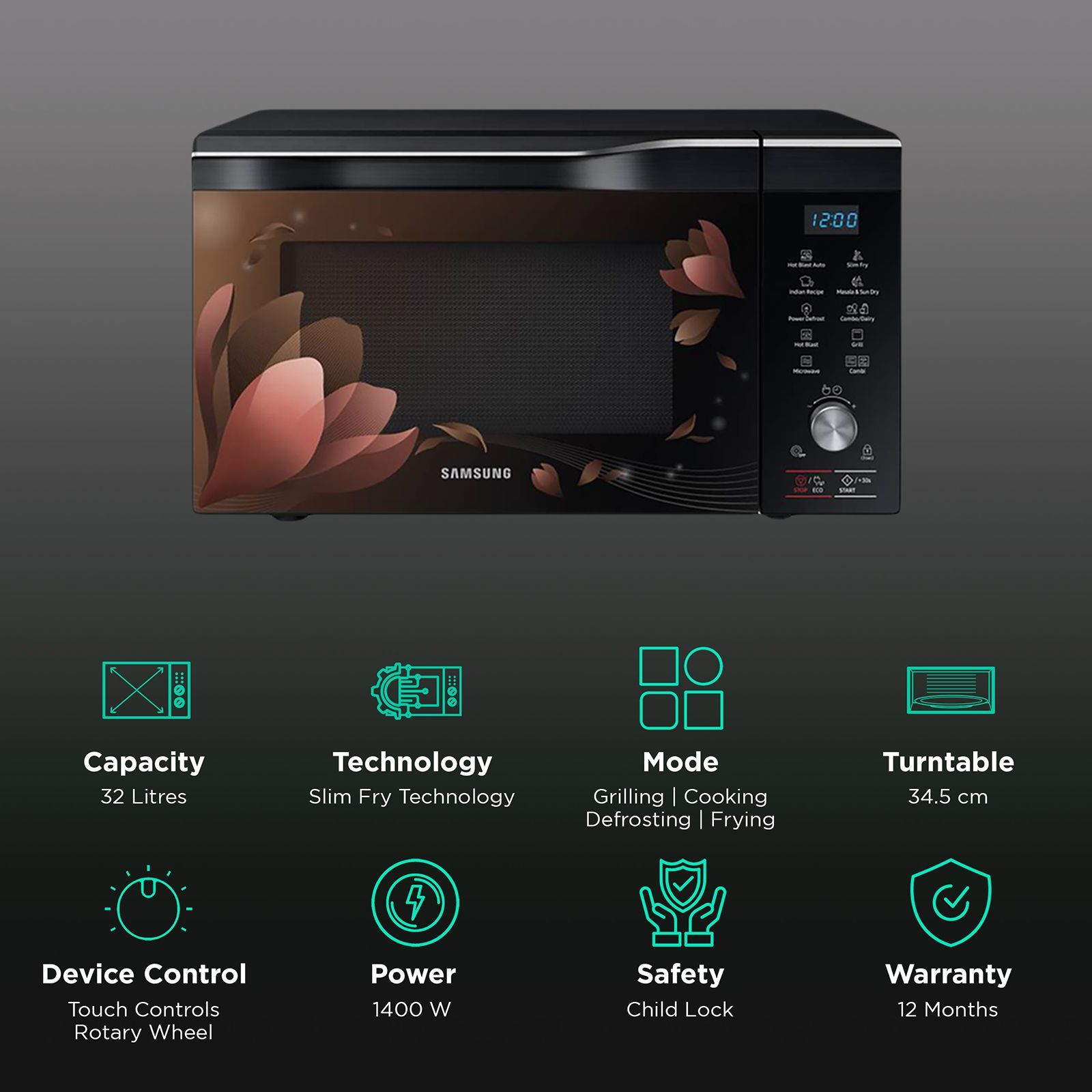 SAMSUNG 32L Convection Microwave Oven with SlimFry Technology (Black)_3