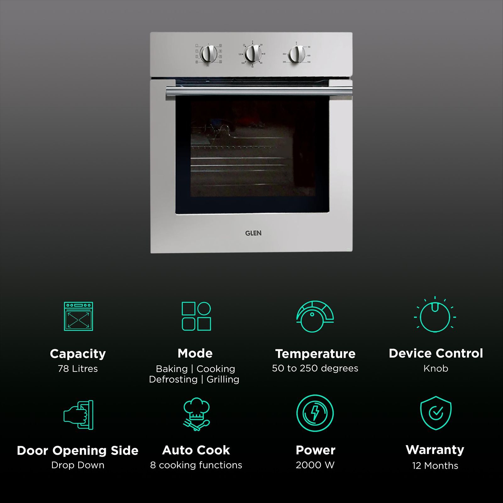 GLEN 660 M RT 78L Built-in Microwave Oven with Turbo Convection Fan (Silver)_3
