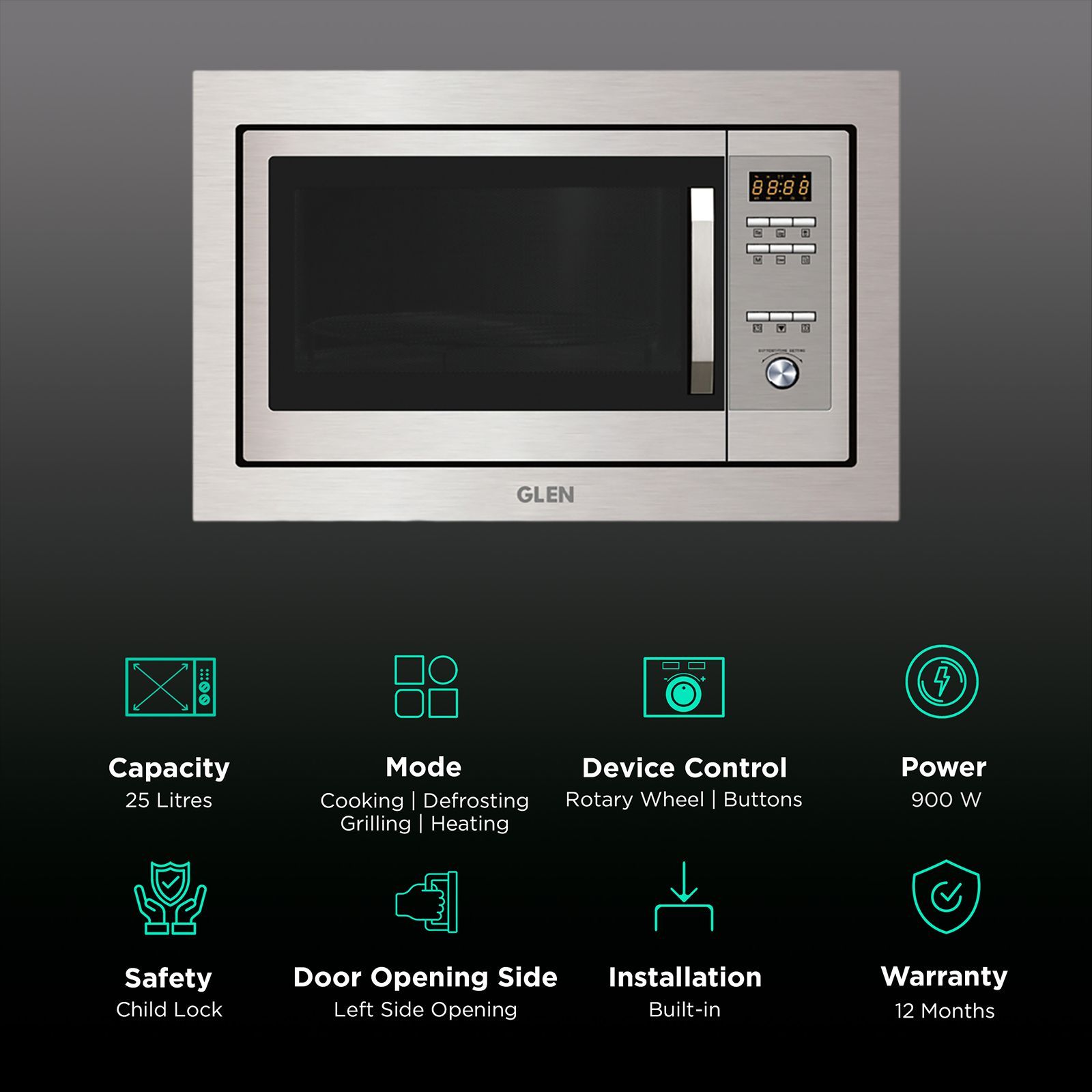 GLEN MO 677 25L Built-in Microwave Oven with 6 Autocook Menus (GL 677 Plus, Silver)_3