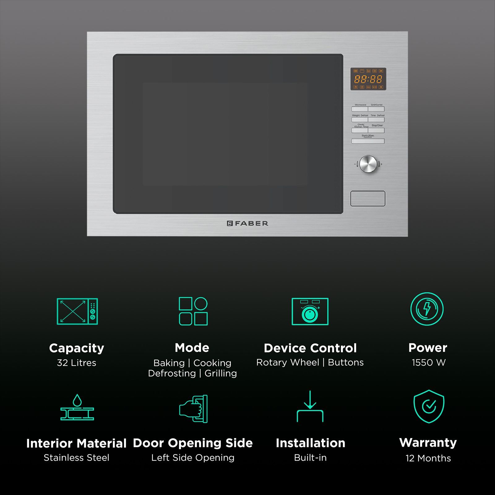 FABER FBIMWO CGS 32L Built-in Microwave Oven with 10 Autocook Menus (Silver)_3