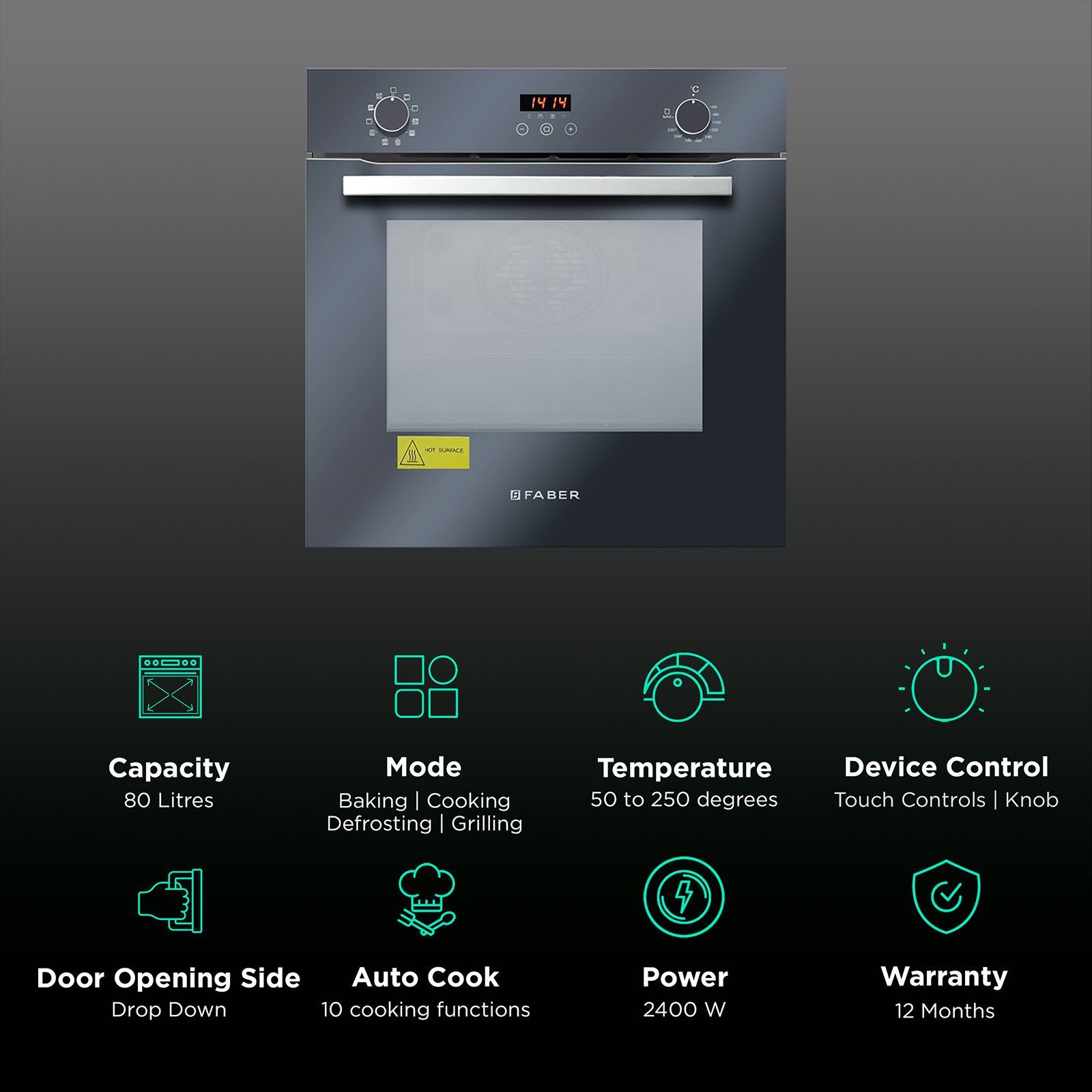 FABER FBIO 10F GLM 80L 60cm Built-in Microwave with Digital Display (FBIO 80L 10F GLM, Black) FABER FBIO 10F GLM 80L 60cm Built-in Microwave with Digital Display (FBIO 80L 10F GLM, Black)_3