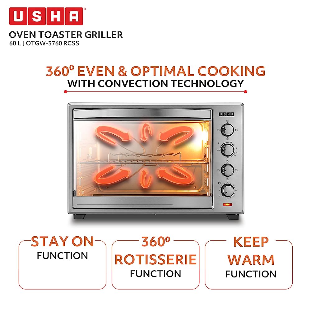 USHA 60L Oven Toaster Grill with Rotisserie Function (3760RCSS, Steel)_8