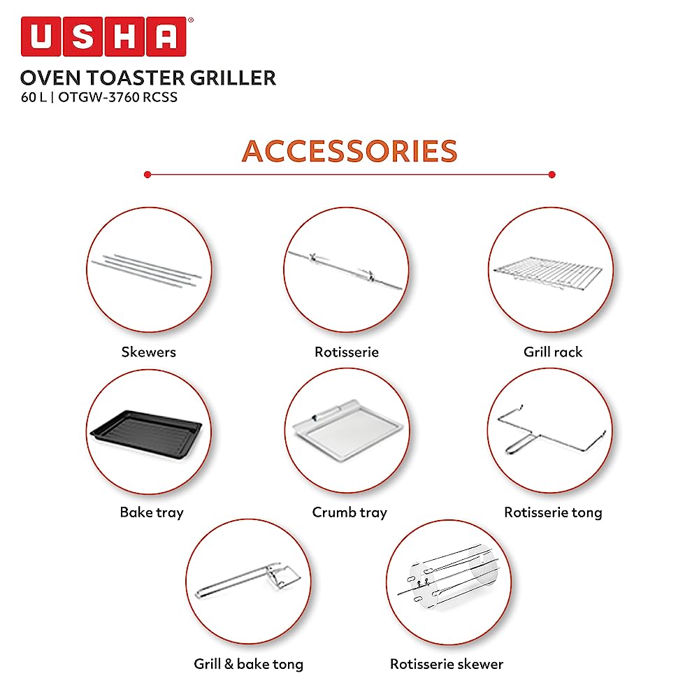 USHA 60L Oven Toaster Grill with Rotisserie Function (3760RCSS, Steel)_11