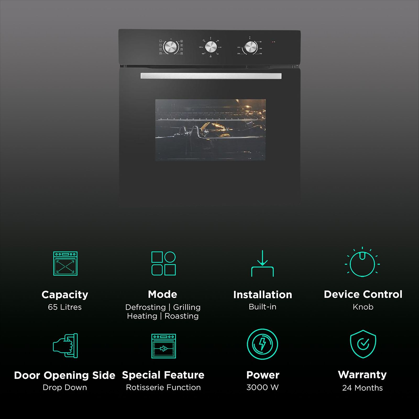 elica 65L 60cm Built-in Microwave with Mechanical Control (EPBI 961 MMF, Black)_3