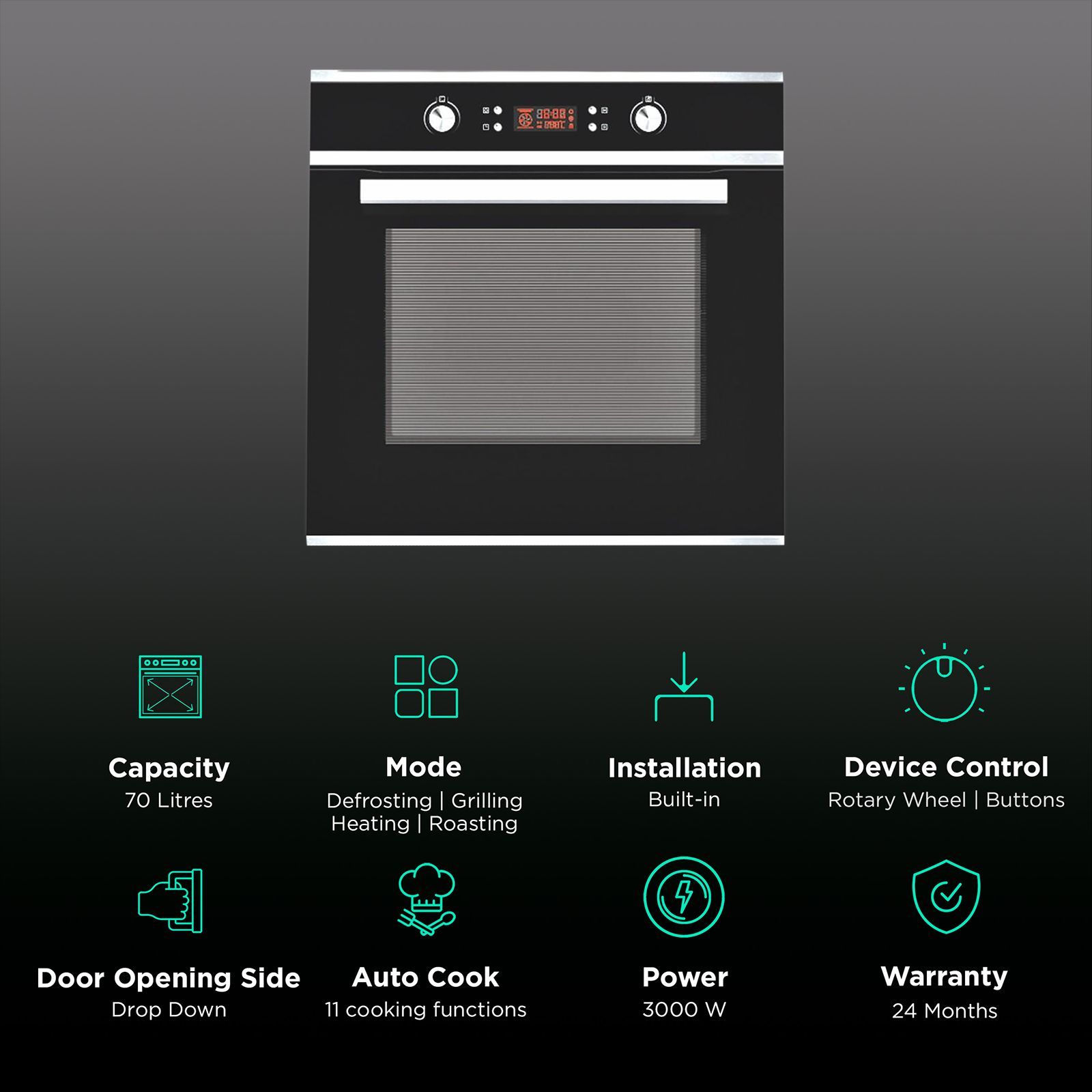 elica 70L 60cm Built-in Microwave with Integral Cooling Fan (EPBI 1060 DMF, Black)_3