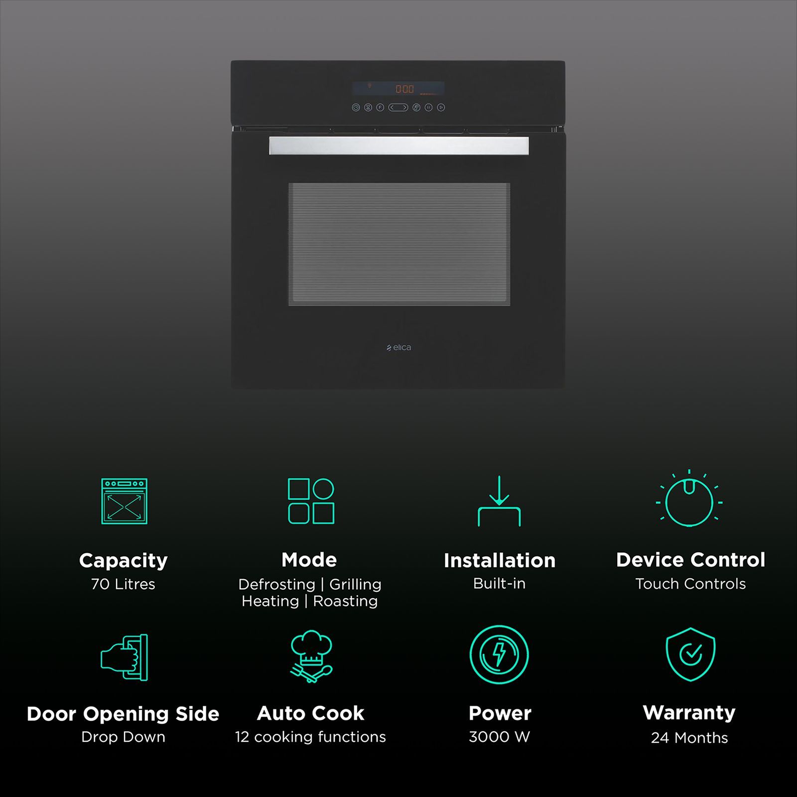elica 70L 60cm Built-in Microwave with Integral Cooling Fan (EPBI 1161 MTC BK, Black)_3