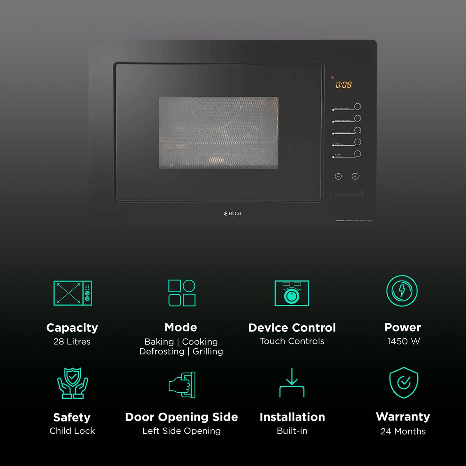 elica TOUCH 28L Built-in Microwave Oven with 8 Autocook Menus (EPBI MWO G28 TOUCH, Black)_3