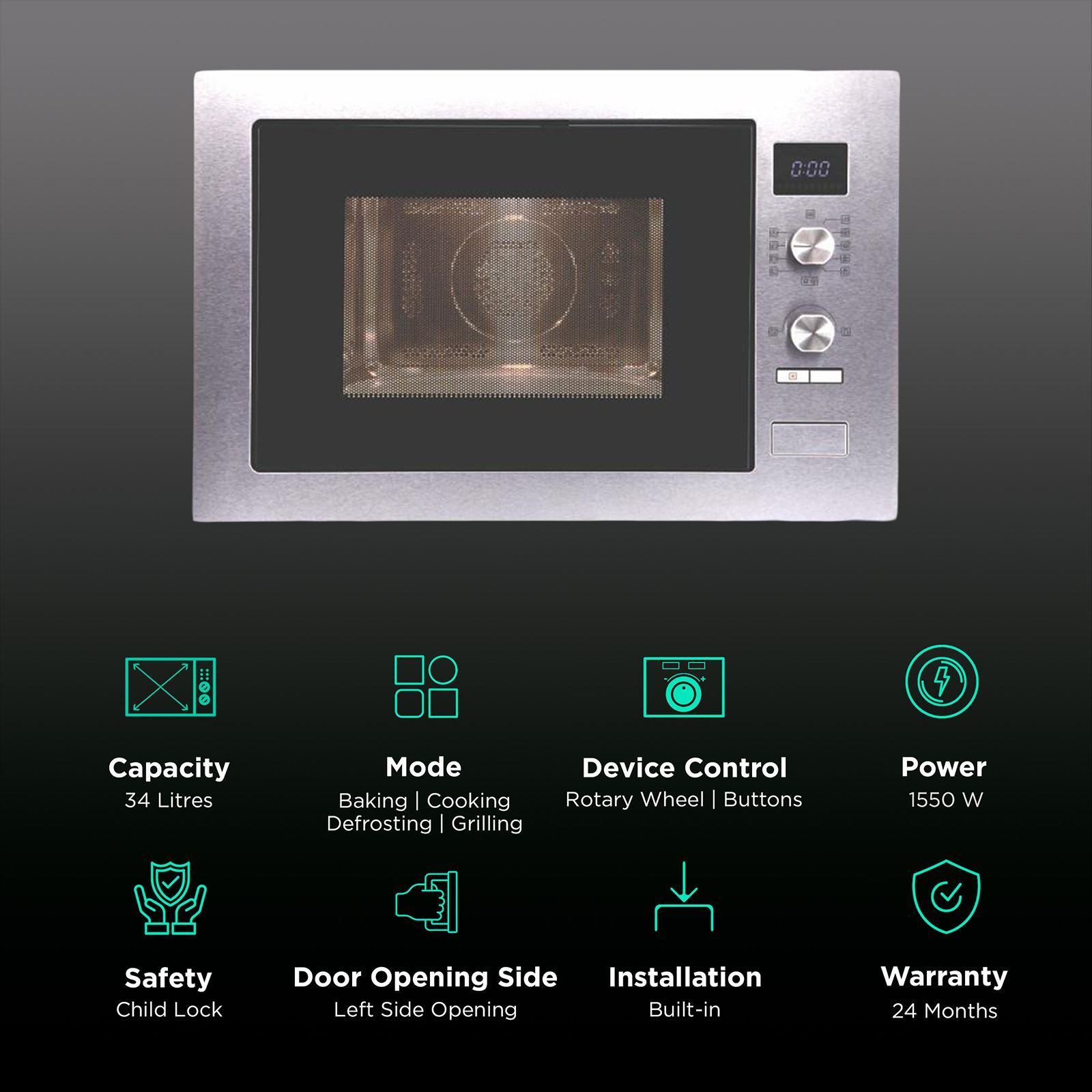 elica 34L 60cm Built-in Microwave with 10 Autocook Menus (EPBI MW 340, Stainless Steel) elica 34L 60cm Built-in Microwave with 10 Autocook Menus (EPBI MW 340, Stainless Steel)_3