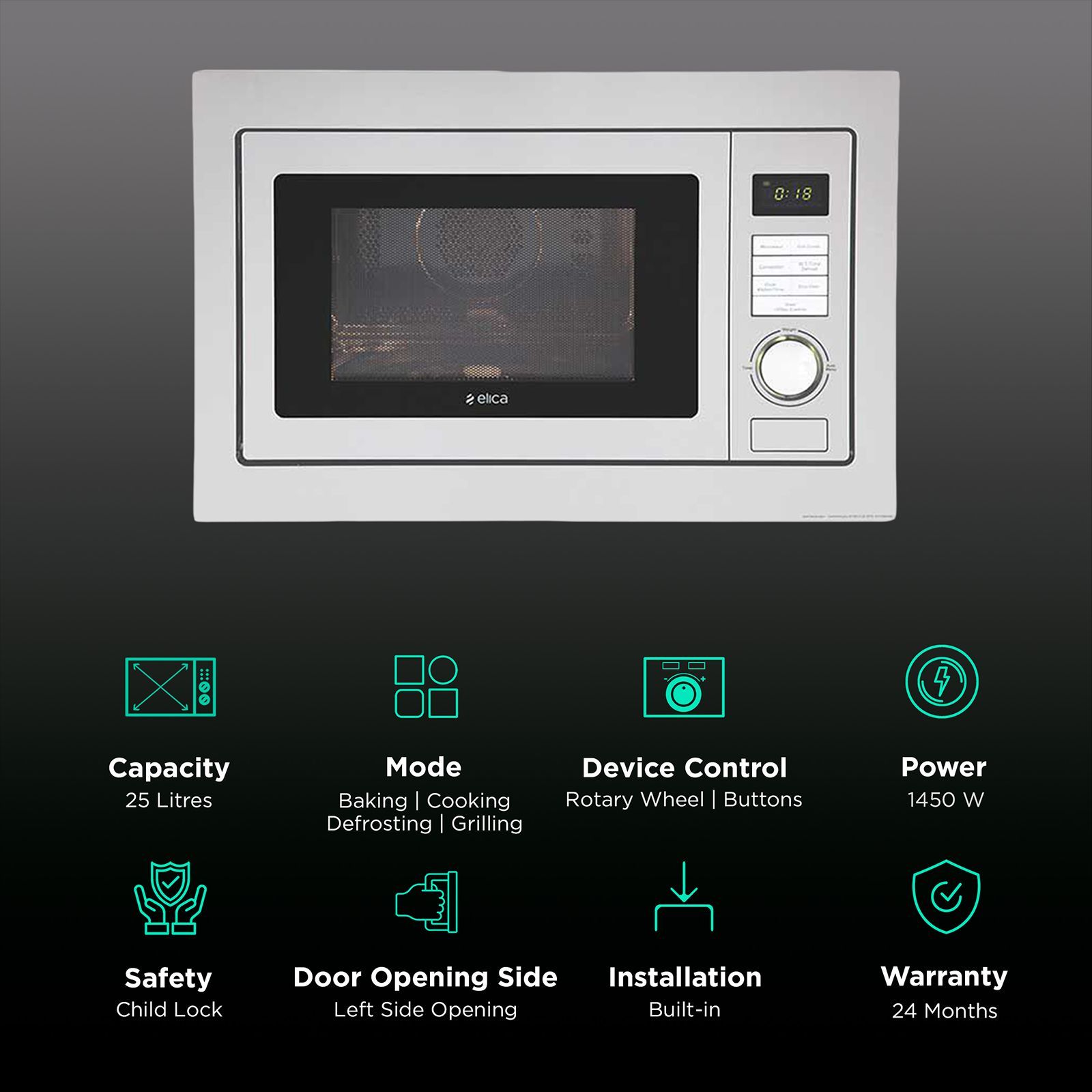 elica 25L 90cm Built-in Microwave with 10 Autocook Menus (EPBI MW 250, Stainless Steel) elica 25L 90cm Built-in Microwave with 10 Autocook Menus (EPBI MW 250, Stainless Steel)_3