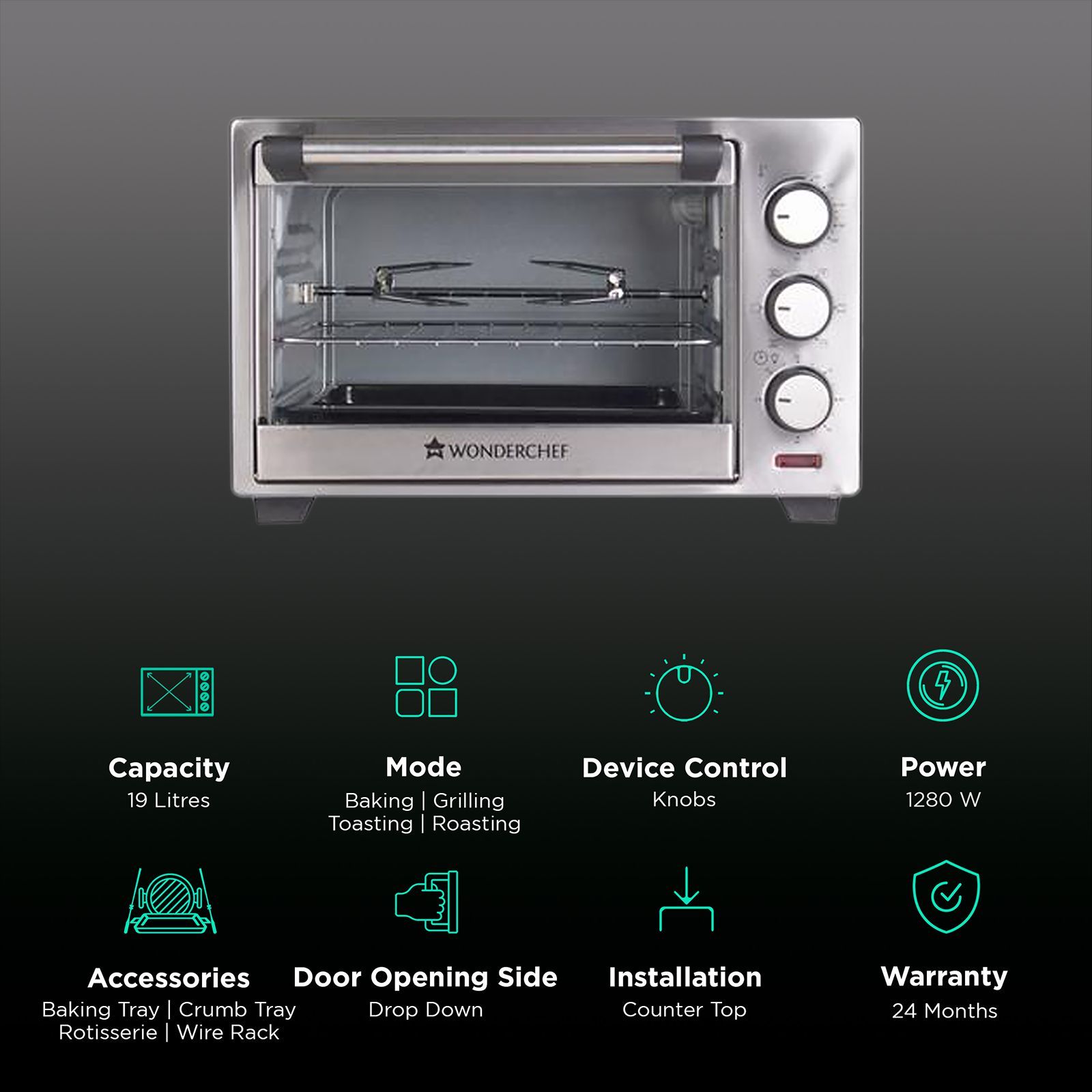 WONDERCHEF 19L Oven Toaster Grill with Rotisserie (Stainless Steel) WONDERCHEF 19L Oven Toaster Grill with Rotisserie (Stainless Steel)_3