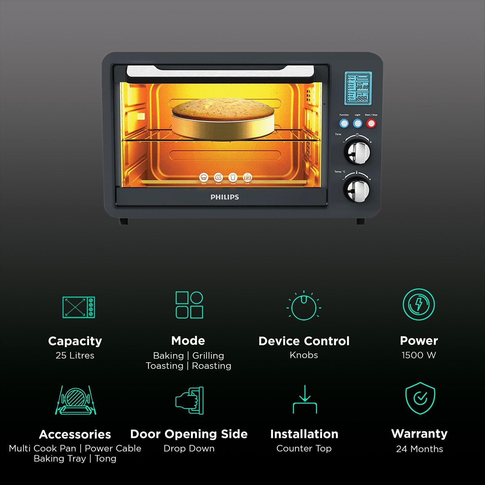 PHILIPS Viva Collection 25L Oven Toaster Grill with Opti Temp Technology (HD6975/00, Anthracite)_3