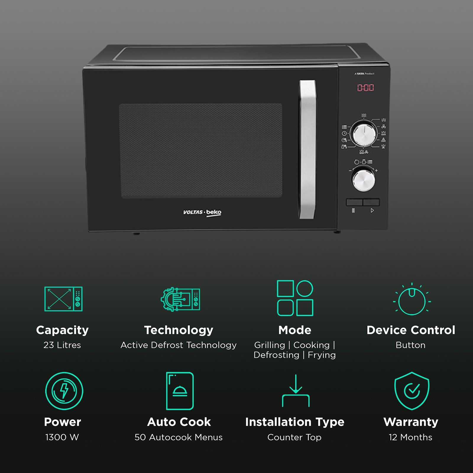 VOLTAS beko MC23BD 23L Convection Microwave Oven with 50 Auto Menu (Black)_3