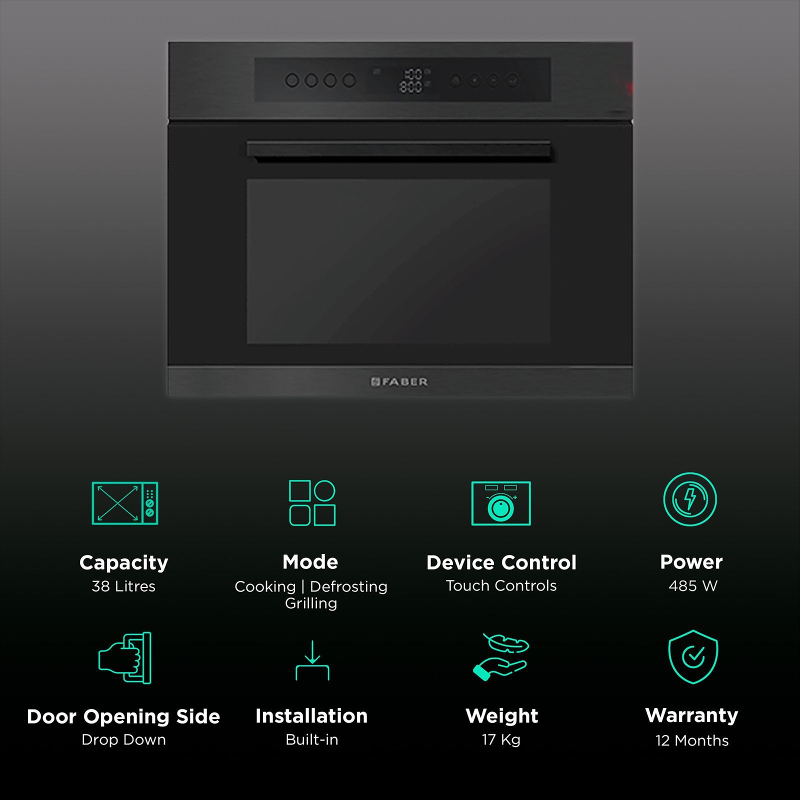 FABER FBIMWO CGS BS 38L Built-in Convection Microwave Oven with LED Electronic Display (Black)_3