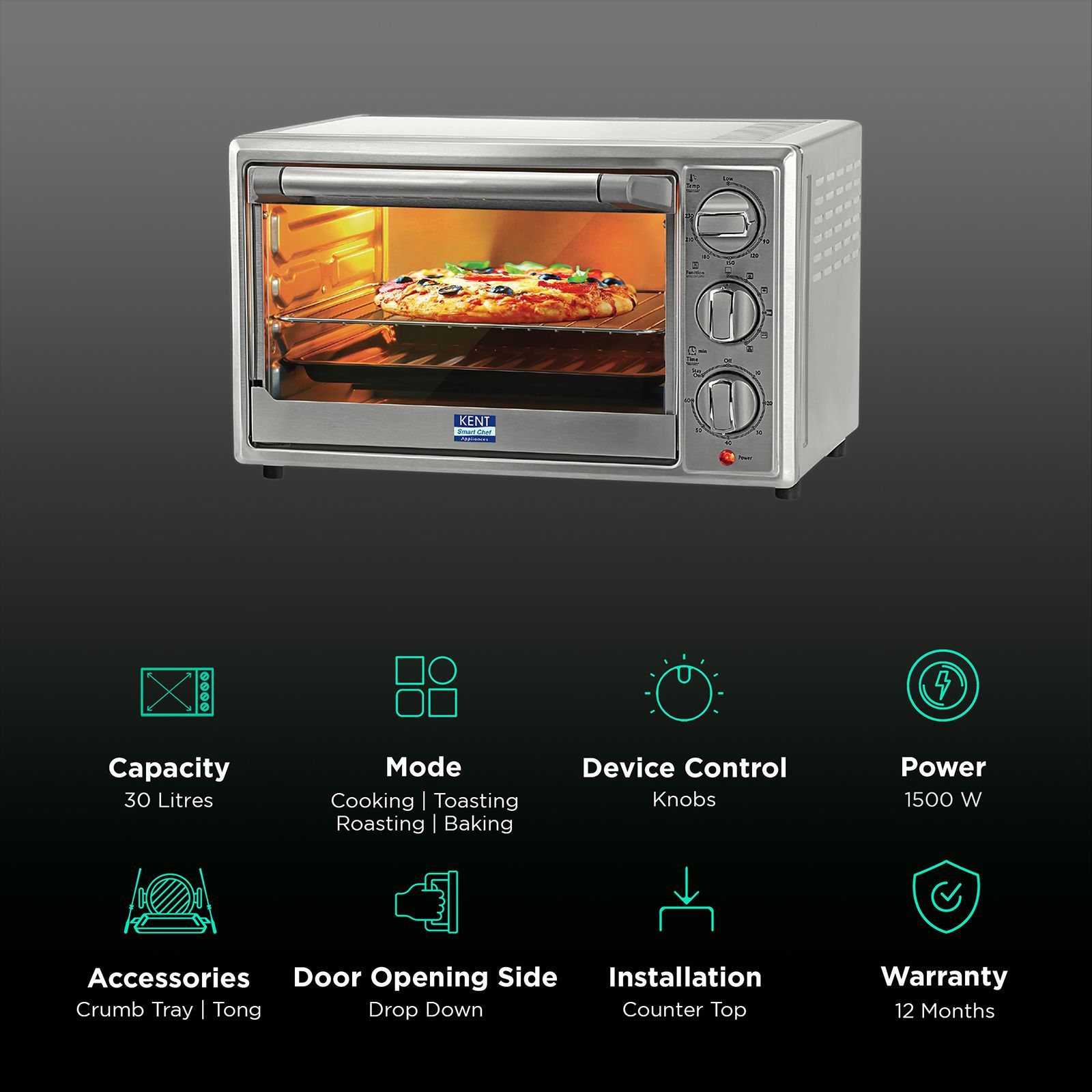 KENT 16041 30L Oven Toaster Grill with Rotisserie & Convection Function (Silver)_3