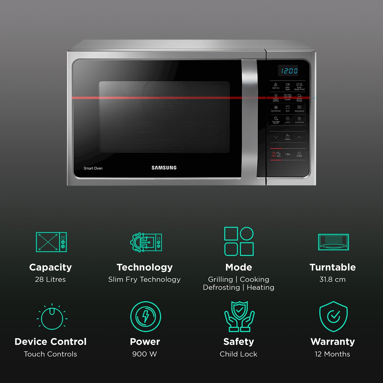 SAMSUNG 28L Convection Microwave Oven with SlimFry Technology (Silver)_3