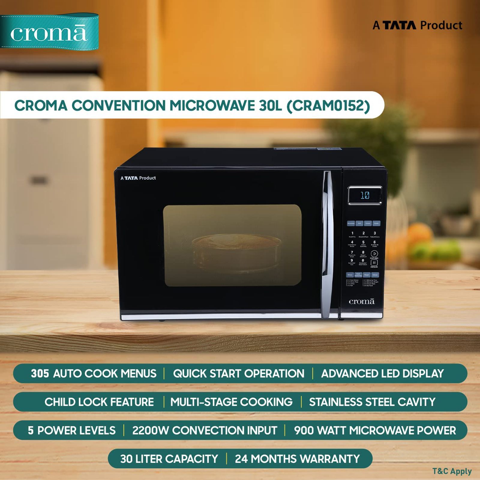 Croma 30L Convection Microwave Oven with 305 Autocook Menu (CRAM0152, Black) Croma 30L Convection Microwave Oven with 305 Autocook Menu (CRAM0152, Black)_16