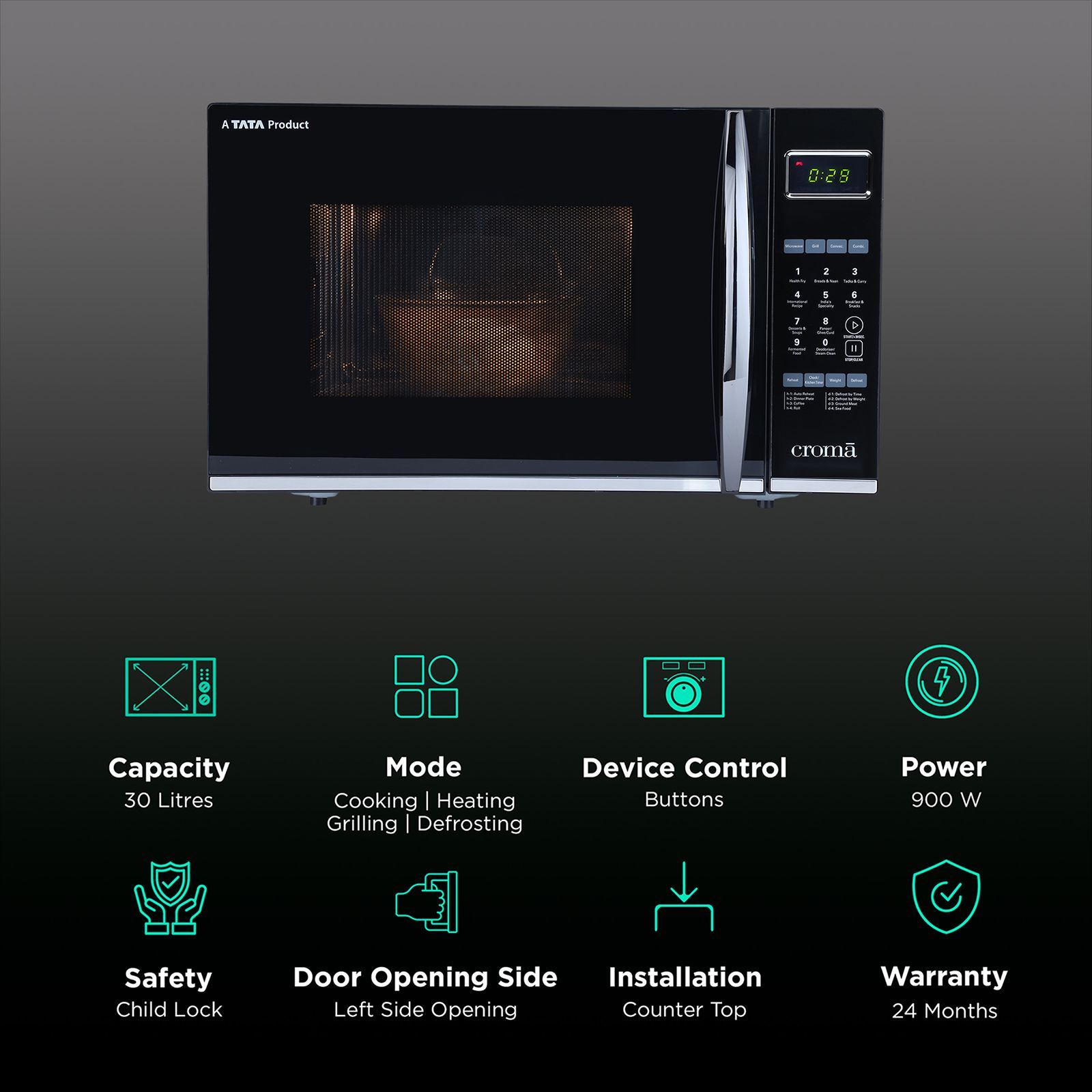 Croma 30L Convection Microwave Oven with 305 Autocook Menu (CRAM0152, Black) Croma 30L Convection Microwave Oven with 305 Autocook Menu (CRAM0152, Black)_3