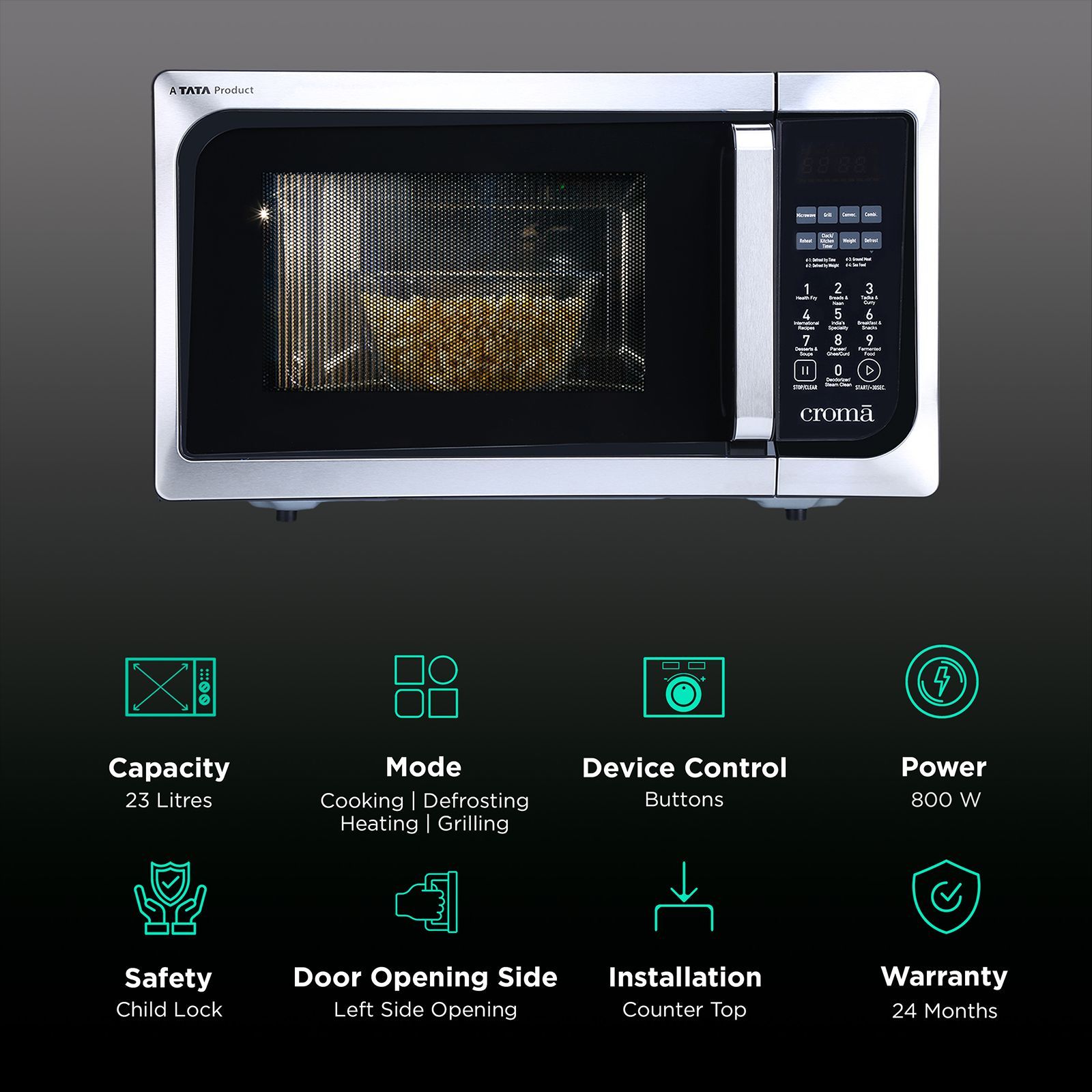 Croma 23L Convection Microwave Oven with 205 Auto Cook Menus (CRAM0151, Black)_3