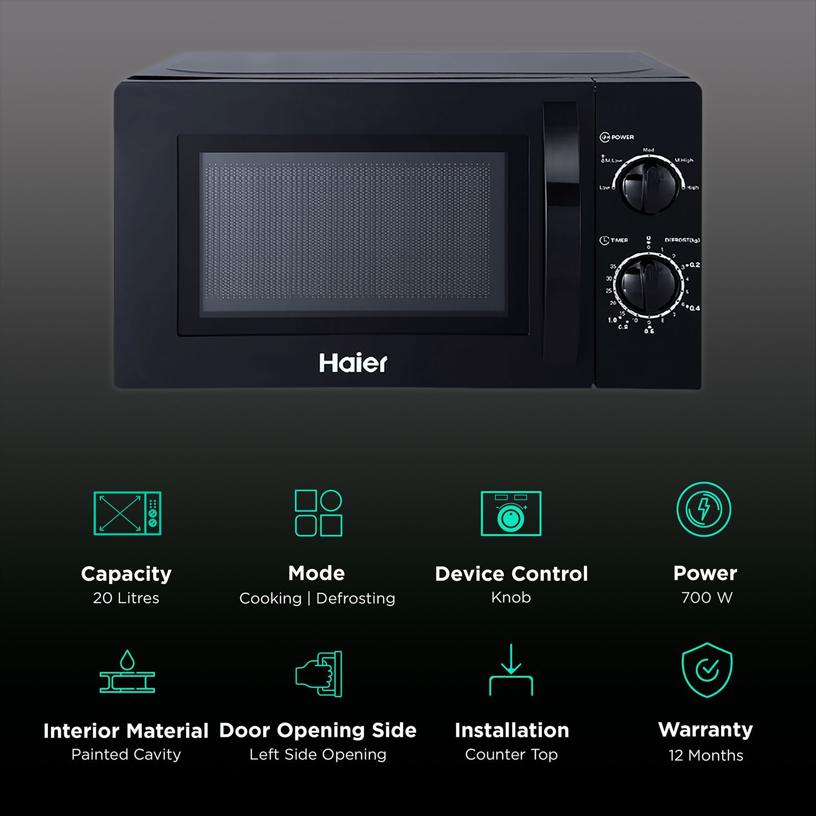 Haier 20L Solo Microwave Oven with Over Heat Protection (Black)_3