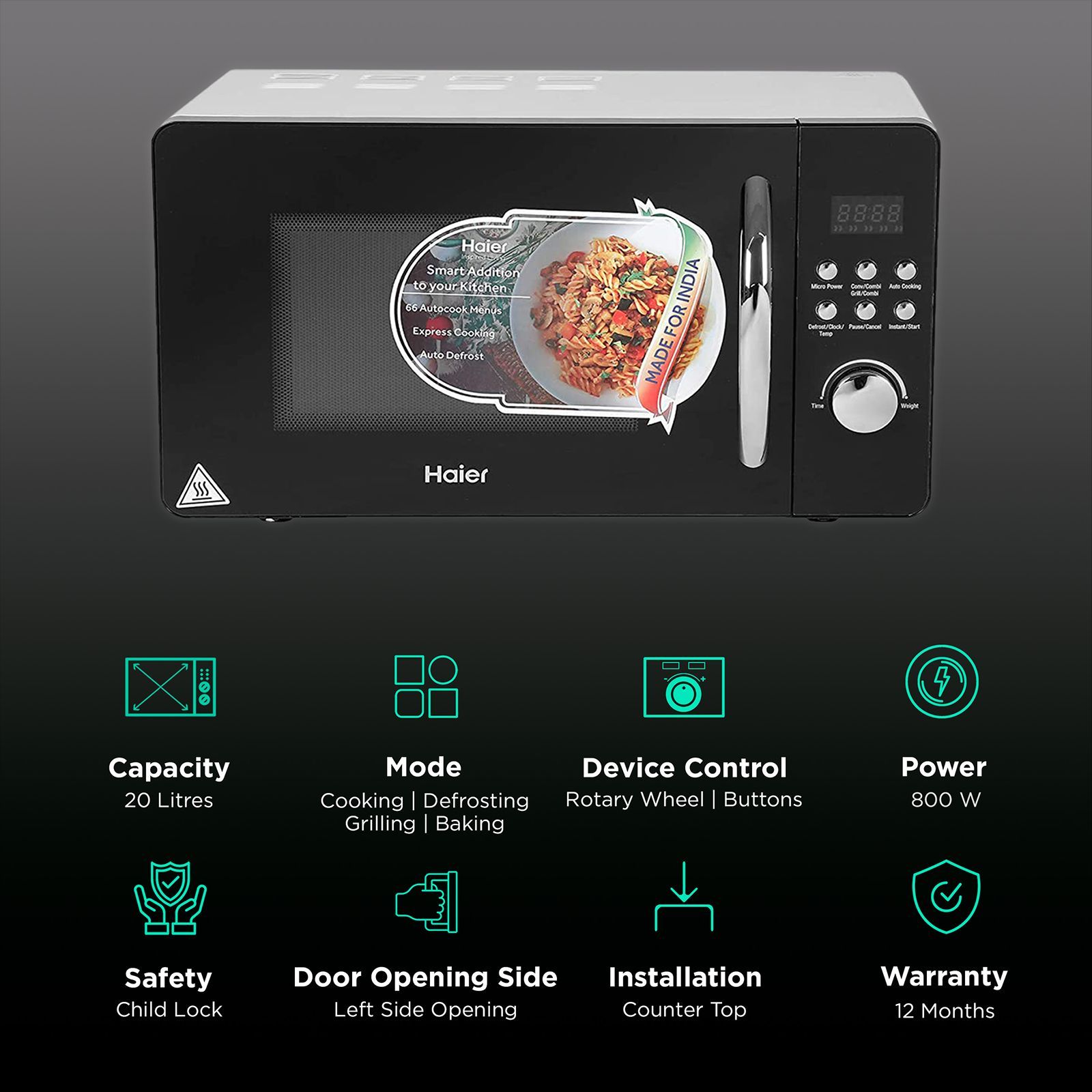 Haier 20L Convection Microwave Oven with 66 Autocook Menus (Black)_3