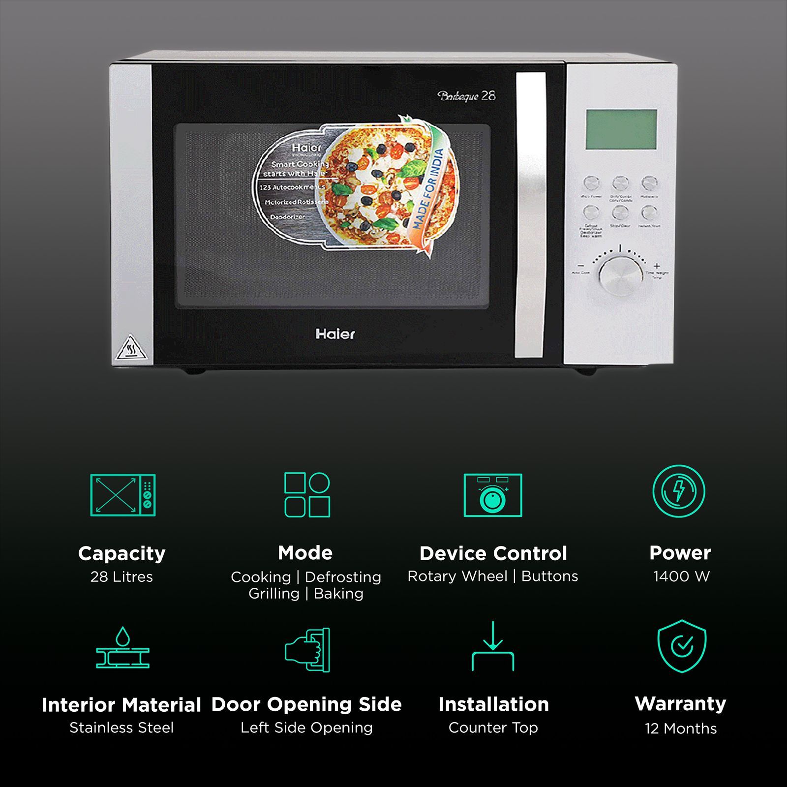 Haier 28L Convection Microwave Oven with 123 Autocook Menus (Black) Haier 28L Convection Microwave Oven with 123 Autocook Menus (Black)_3