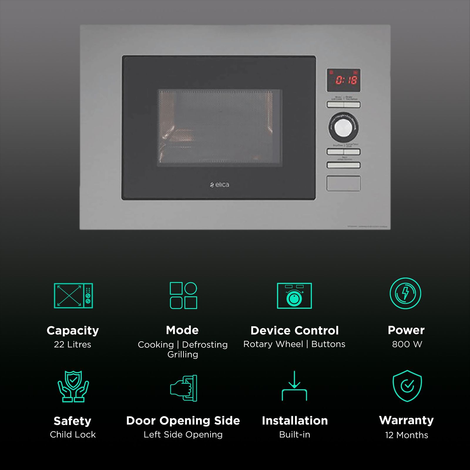 elica EPBI MW 220 22L Built-in Microwave Oven with 8 Autocook Menus (Silver) elica EPBI MW 220 22L Built-in Microwave Oven with 8 Autocook Menus (Silver)_3