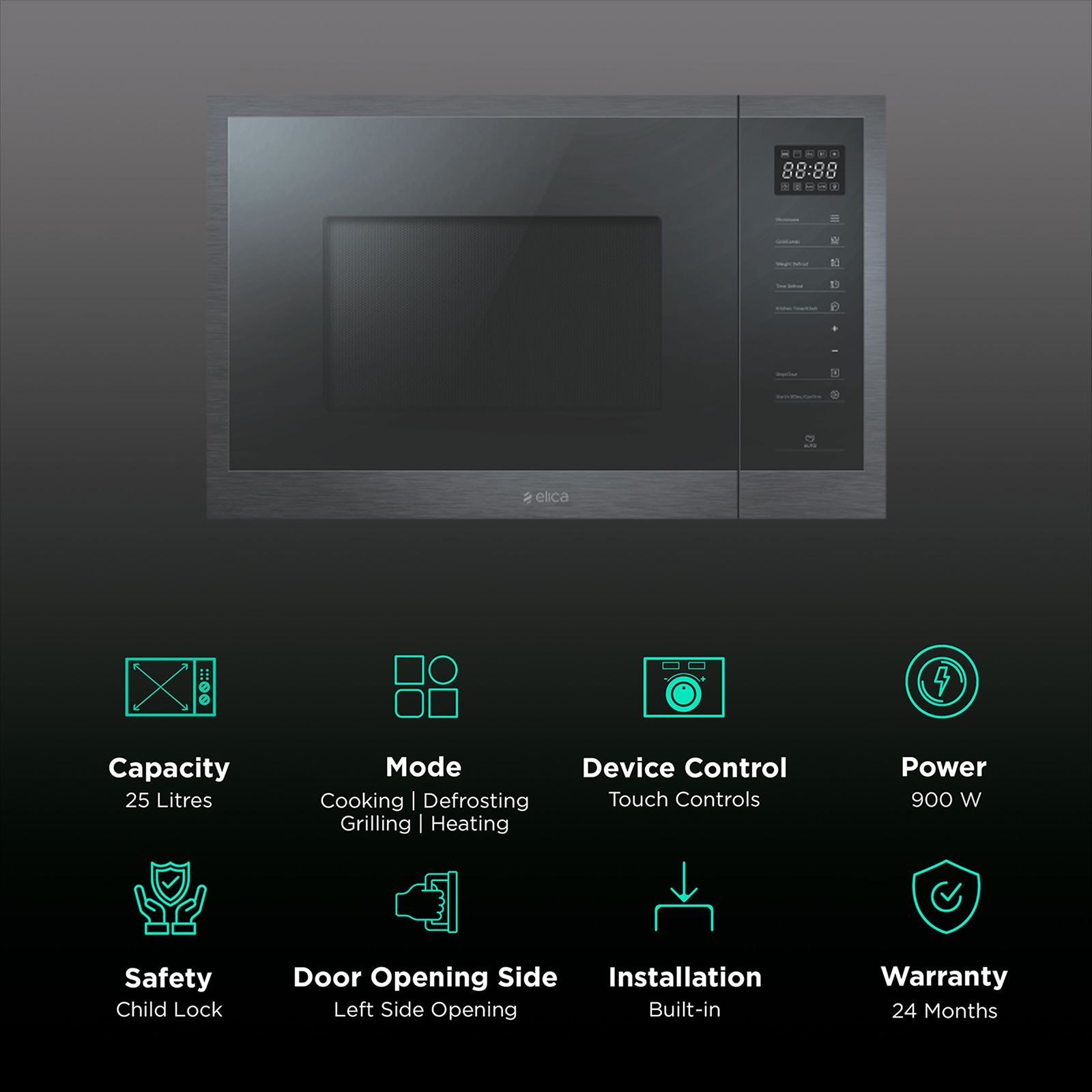 elica EPBIMWO G25 Nero Inox 25L 60cm Built-in Microwave with 8 Autocook Menus (EPBI MWO G25, Black)_3
