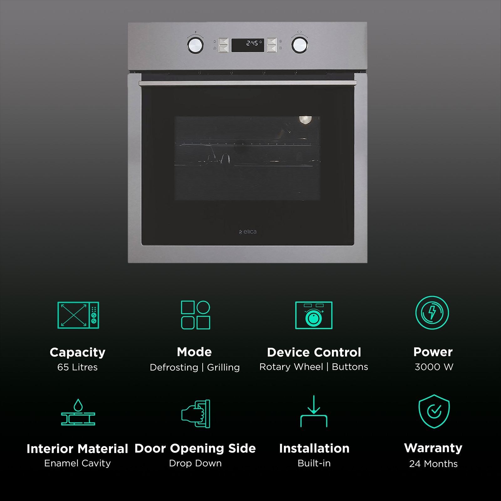 elica EPBI 1063 DMF 65L Built-in Microwave Oven with Three Layer Door with Viewing Window (Stainless Steel)_3