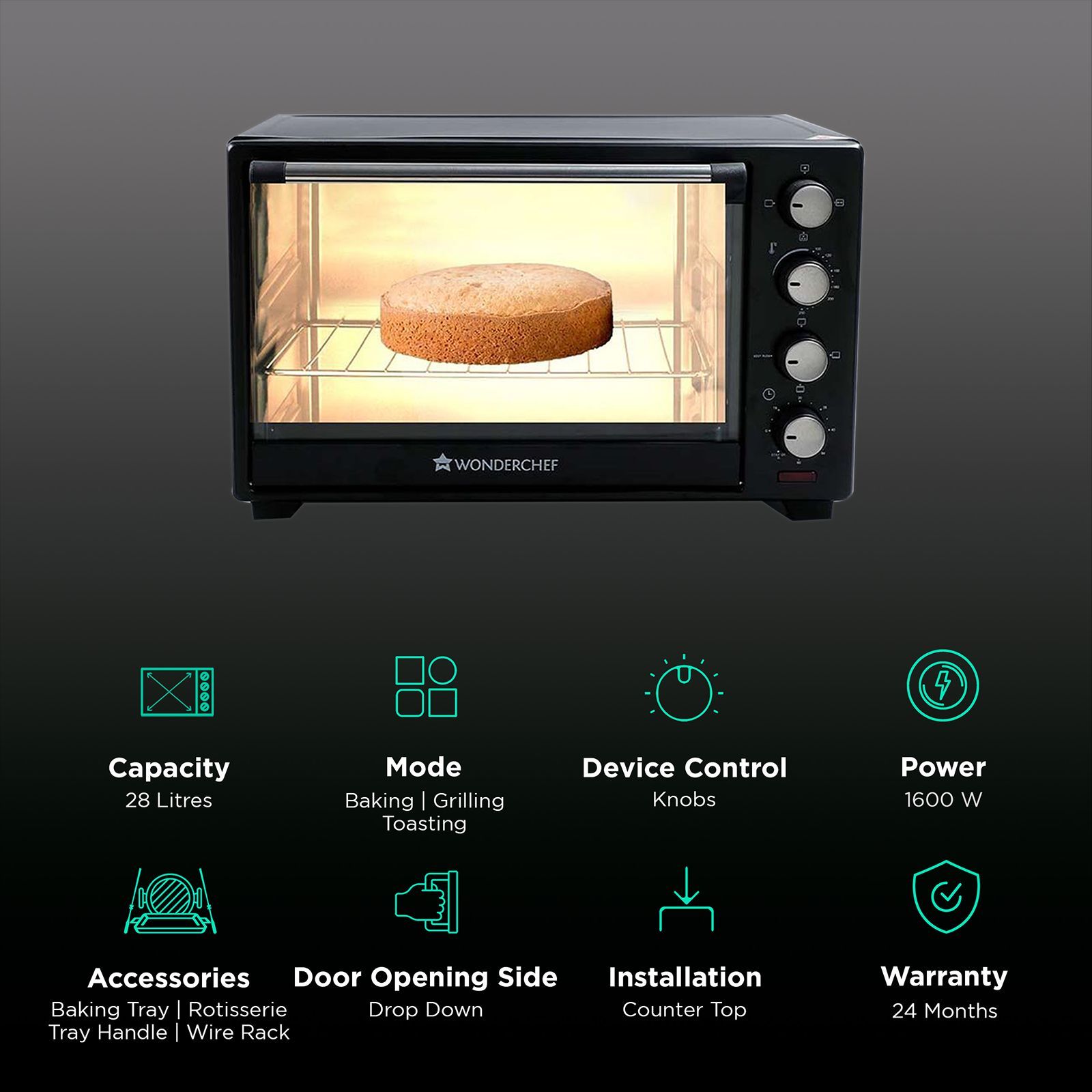 WONDERCHEF 28L Oven Toaster Grill with Rotisserie (Black)_3