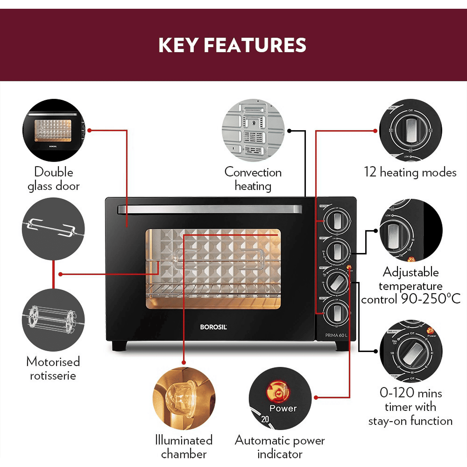 BOROSIL Prima 60L Oven Toaster Grill with Motorized Rotisserie (Black) BOROSIL Prima 60L Oven Toaster Grill with Motorized Rotisserie (Black)_13