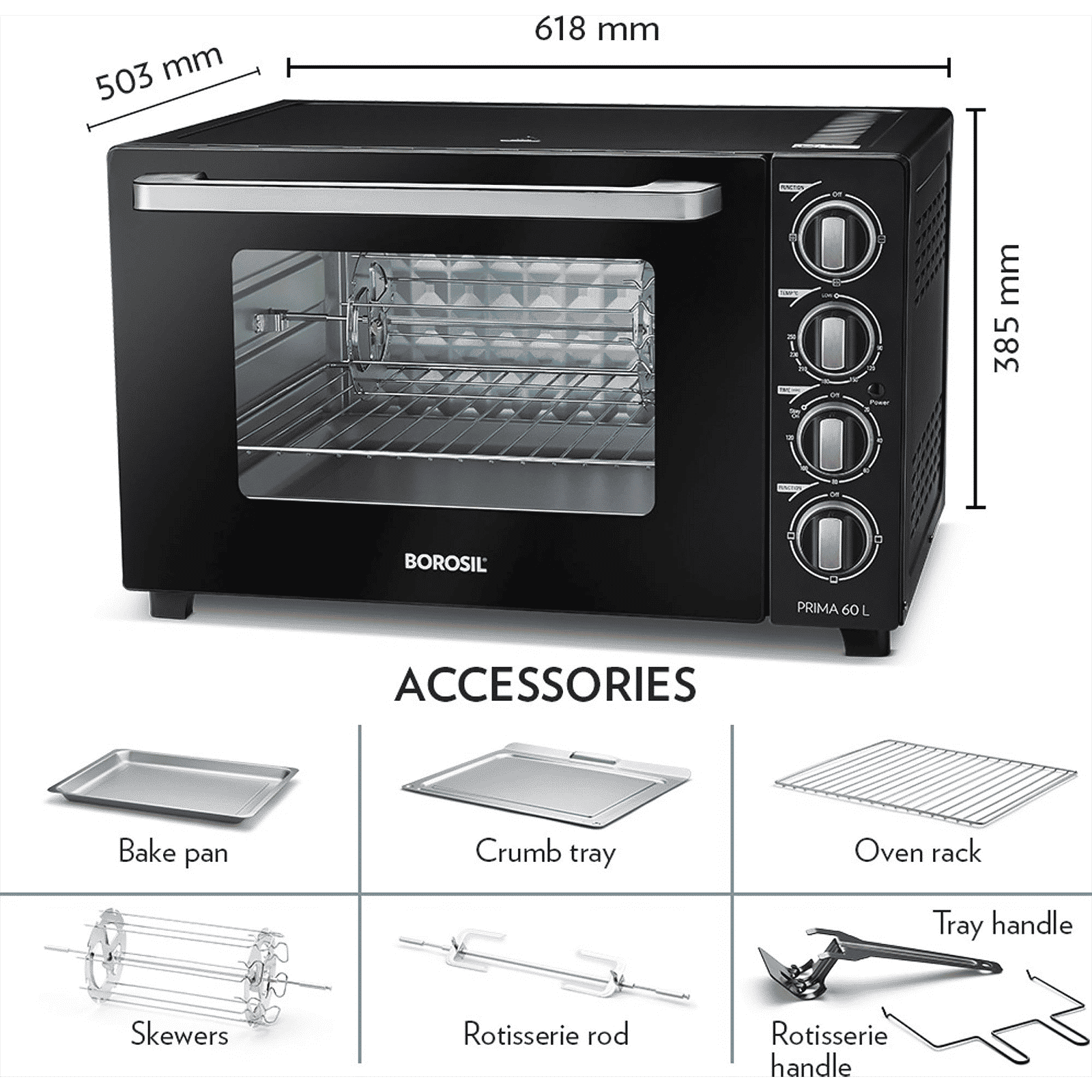 BOROSIL Prima 60L Oven Toaster Grill with Motorized Rotisserie (Black) BOROSIL Prima 60L Oven Toaster Grill with Motorized Rotisserie (Black)_16