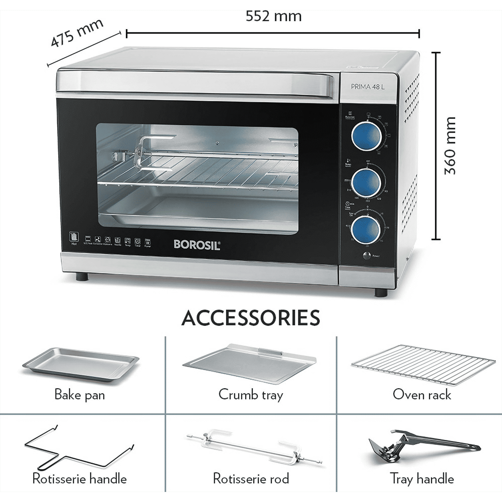 BOROSIL Prima 48L Oven Toaster Grill with Motorized Rotisserie (Silver)_18