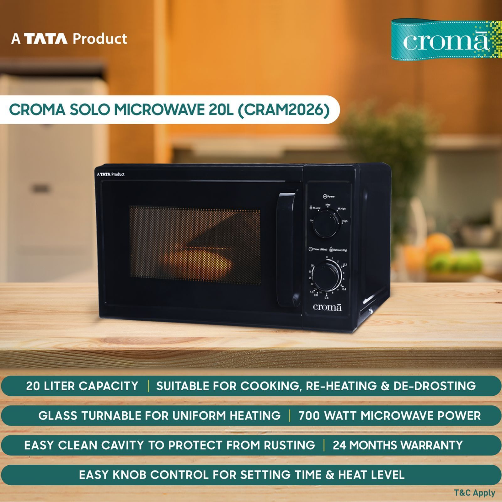 Croma M20 20L Solo Microwave Oven with Temperature Sensor (CRAM2026, Black) Croma M20 20L Solo Microwave Oven with Temperature Sensor (CRAM2026, Black)_16