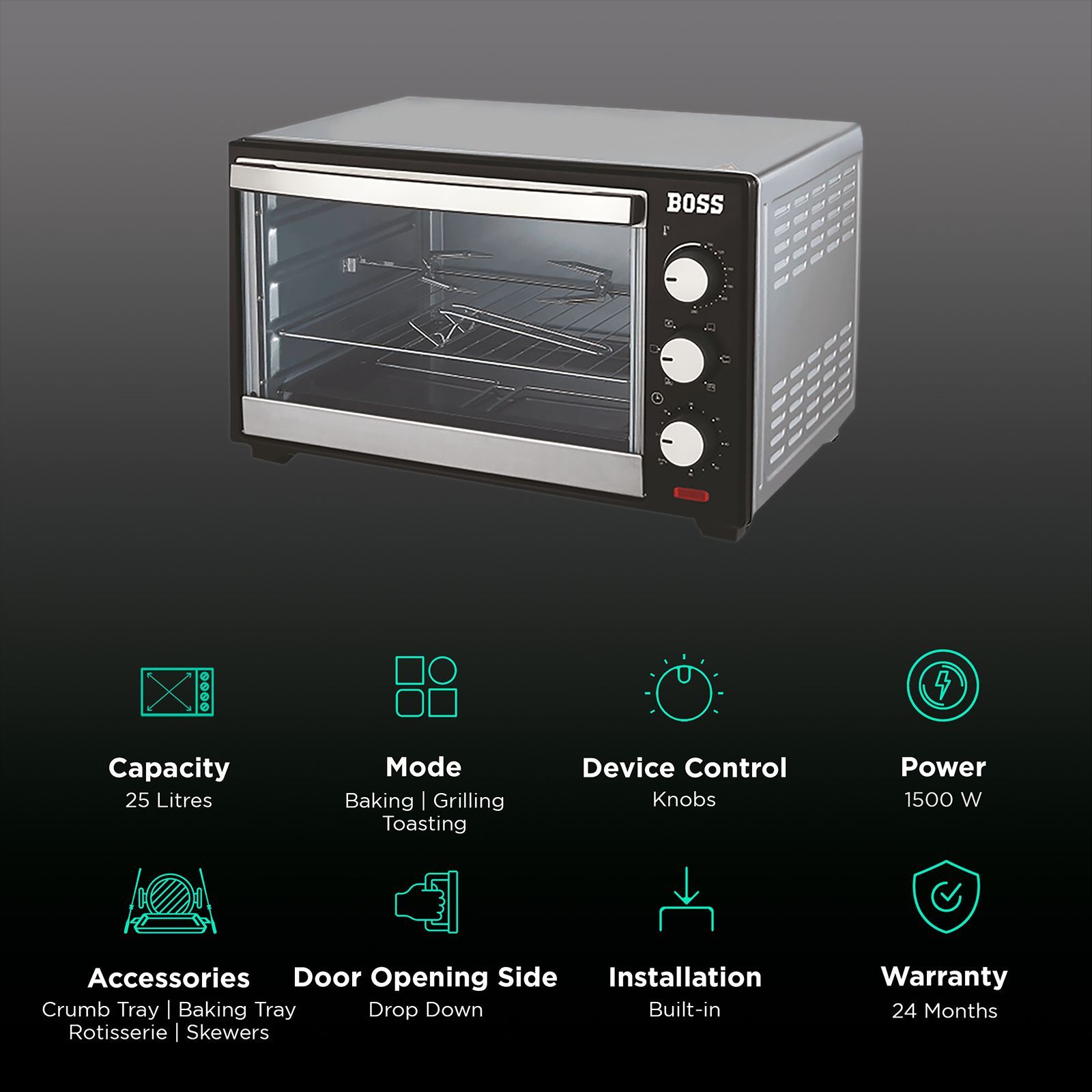 BOSS Desire 25L Oven Toaster Grill with Motorized Rotisserie (Black)_3