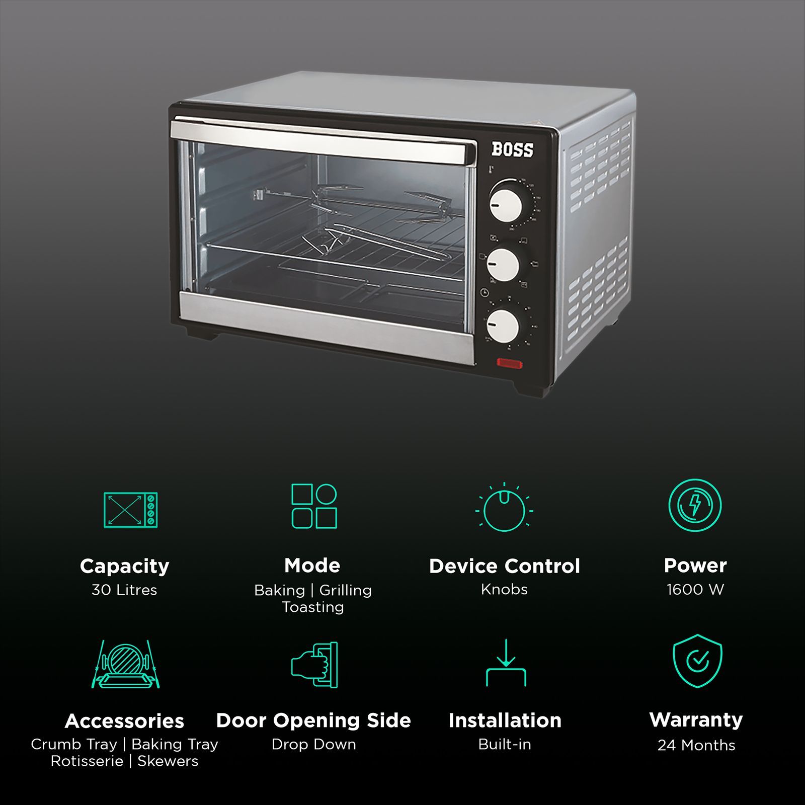 BOSS Desire 30L Oven Toaster Grill with Motorized Rotisserie (Black) BOSS Desire 30L Oven Toaster Grill with Motorized Rotisserie (Black)_3