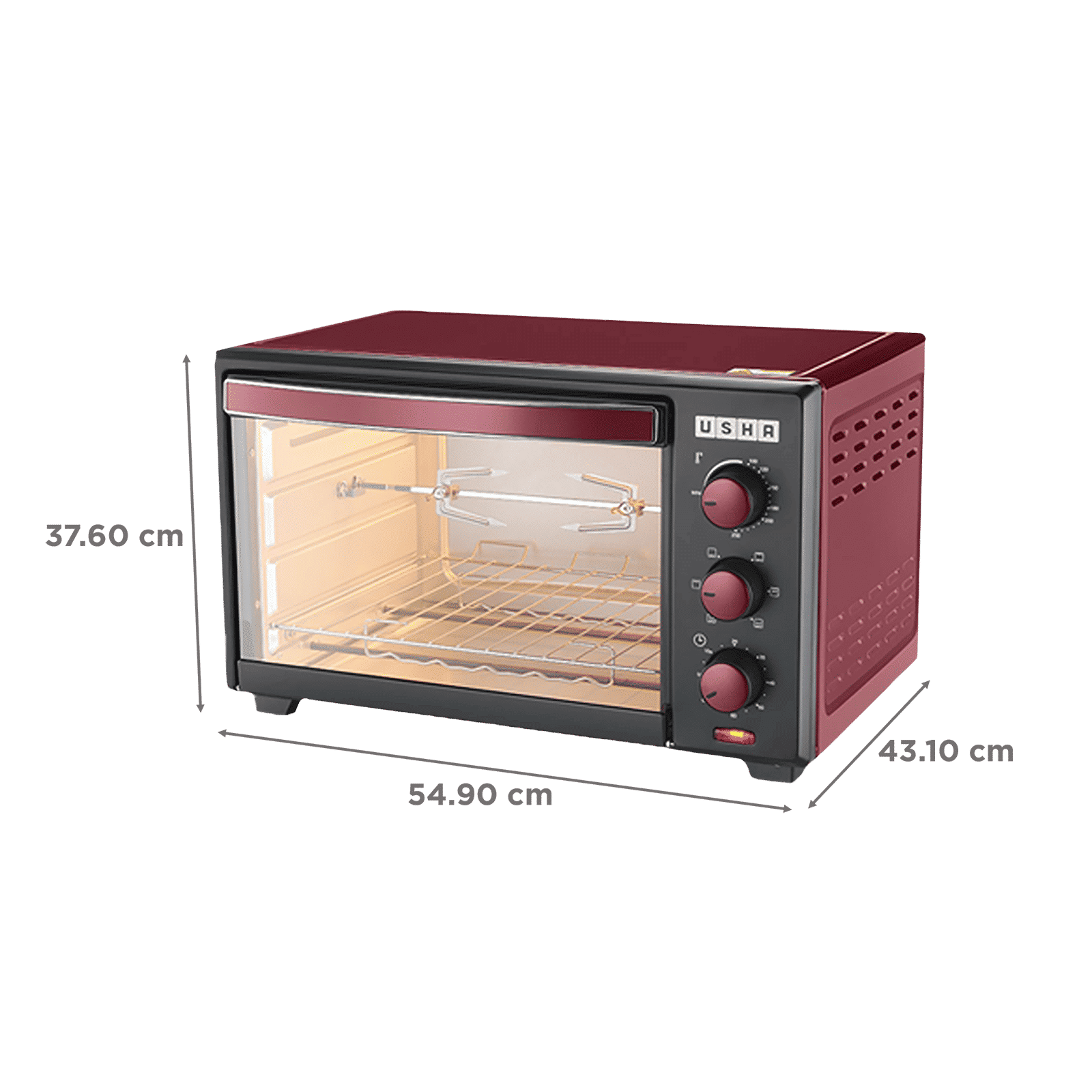 USHA 3629R 29L Oven Toaster Grill with Motorized Rotisserie (Wine)_2