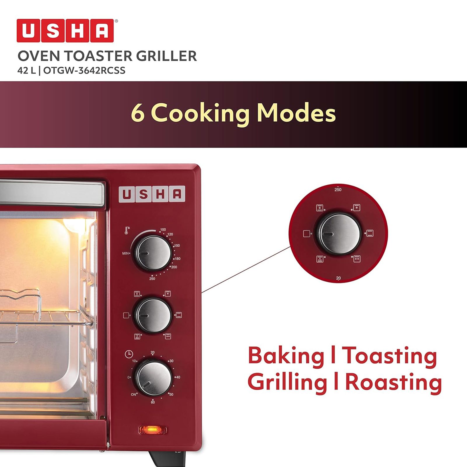 USHA 42L Oven Toaster Grill with Convection Technology (Stainless Steel & Wine)_15