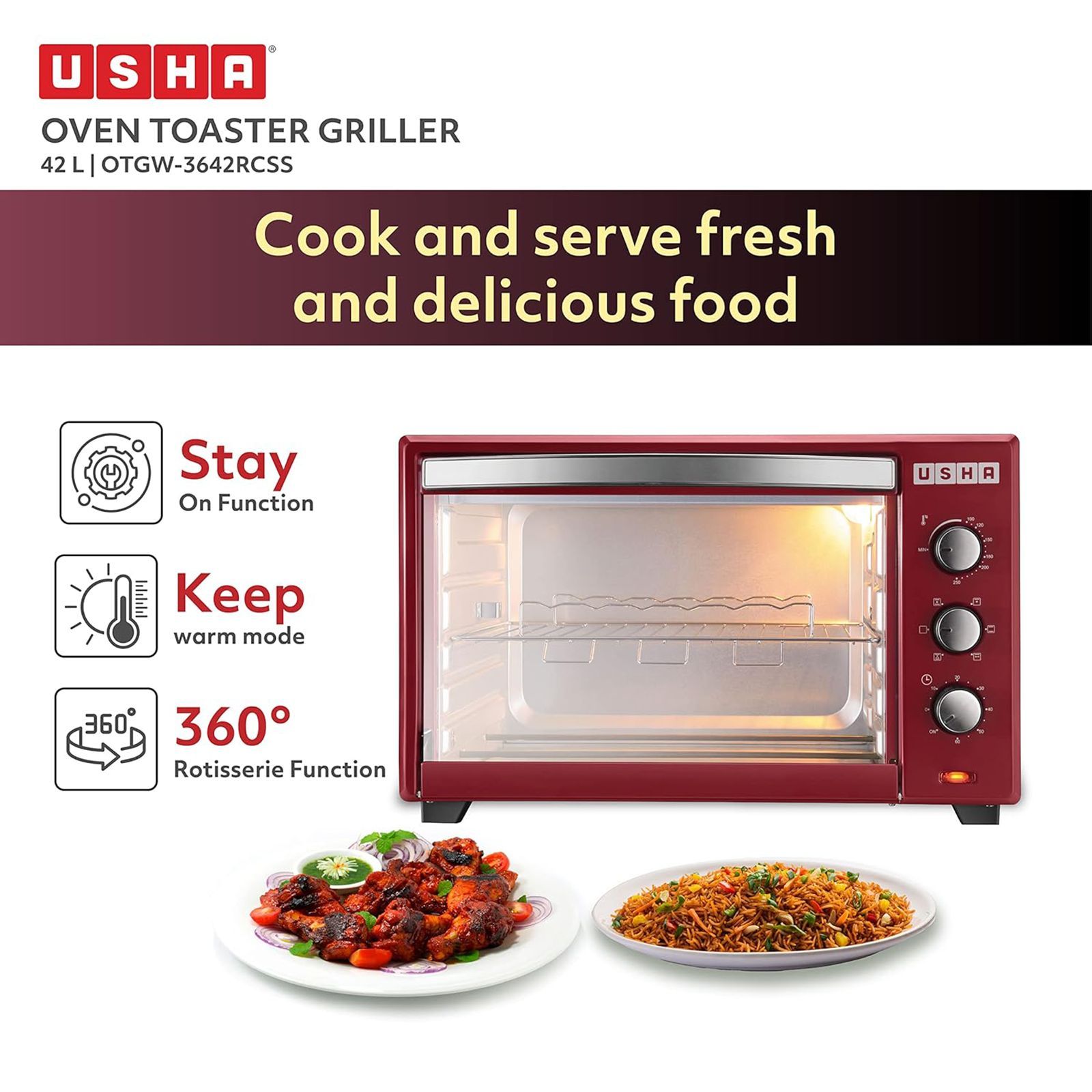 USHA 42L Oven Toaster Grill with Convection Technology (Stainless Steel & Wine)_16