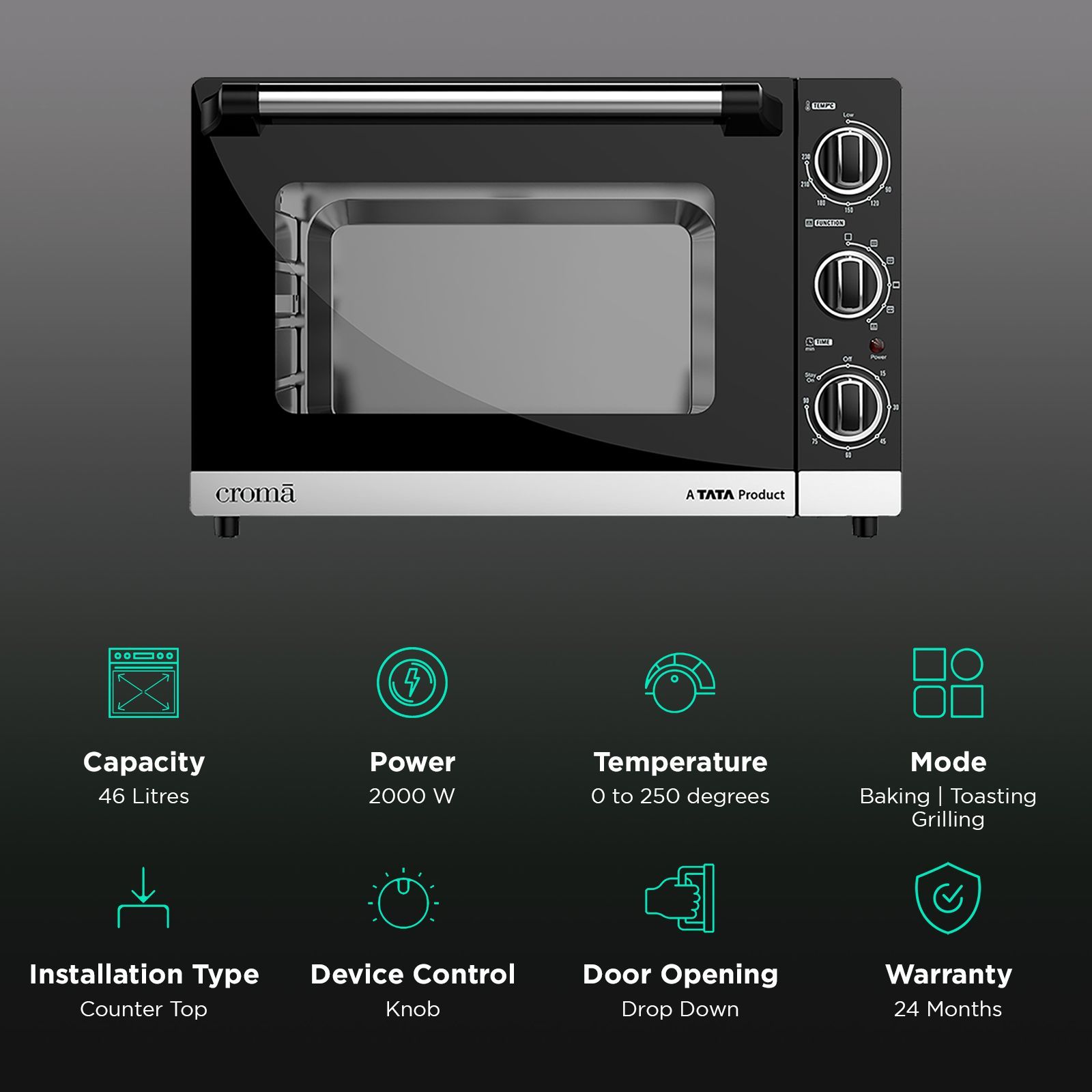 Croma 46 Litres Oven Toaster Grill with Motorised Rotisserie (Black)_3