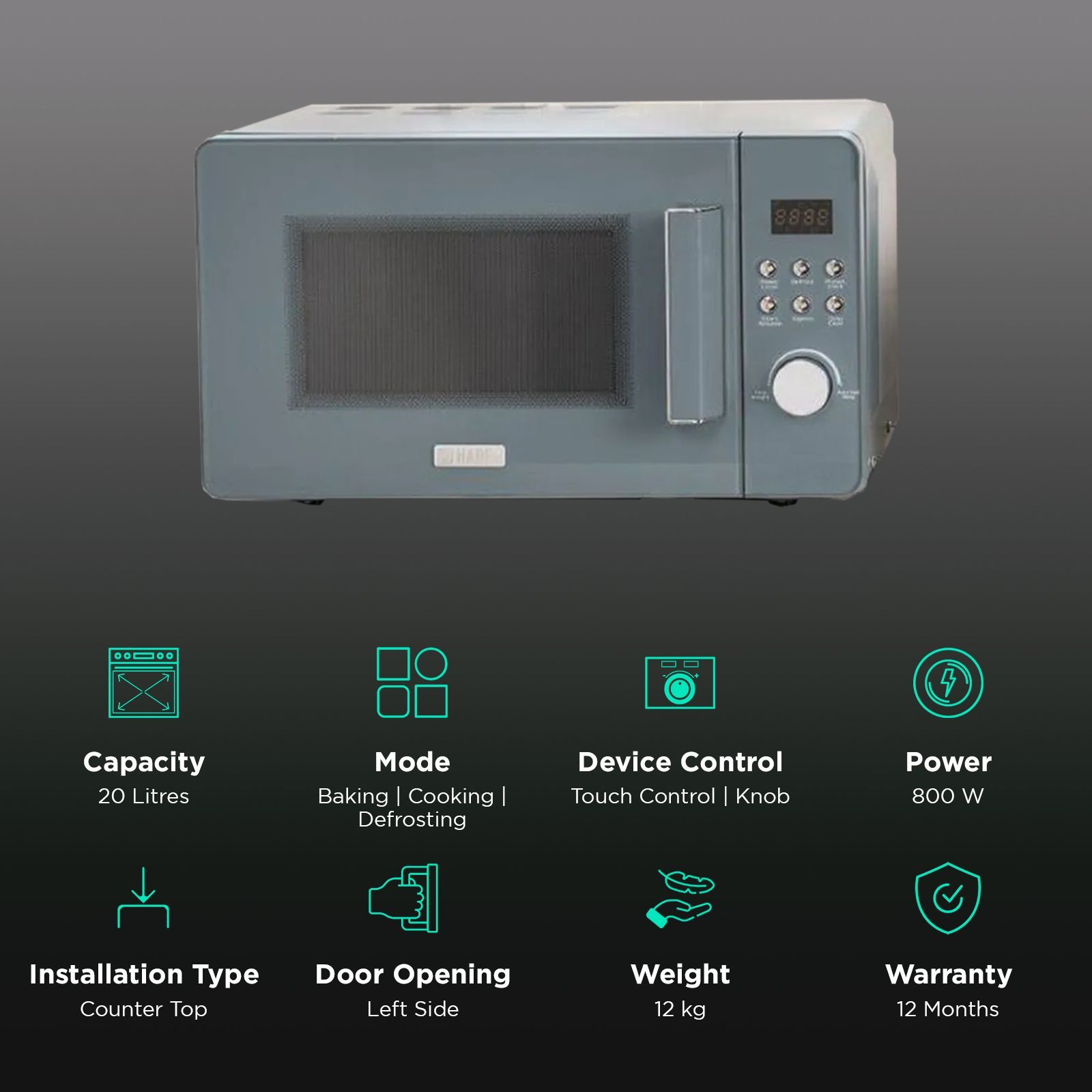 HADEN Perth Sleek 20L Microwave Oven with Digital Timer (Slate Grey)_3