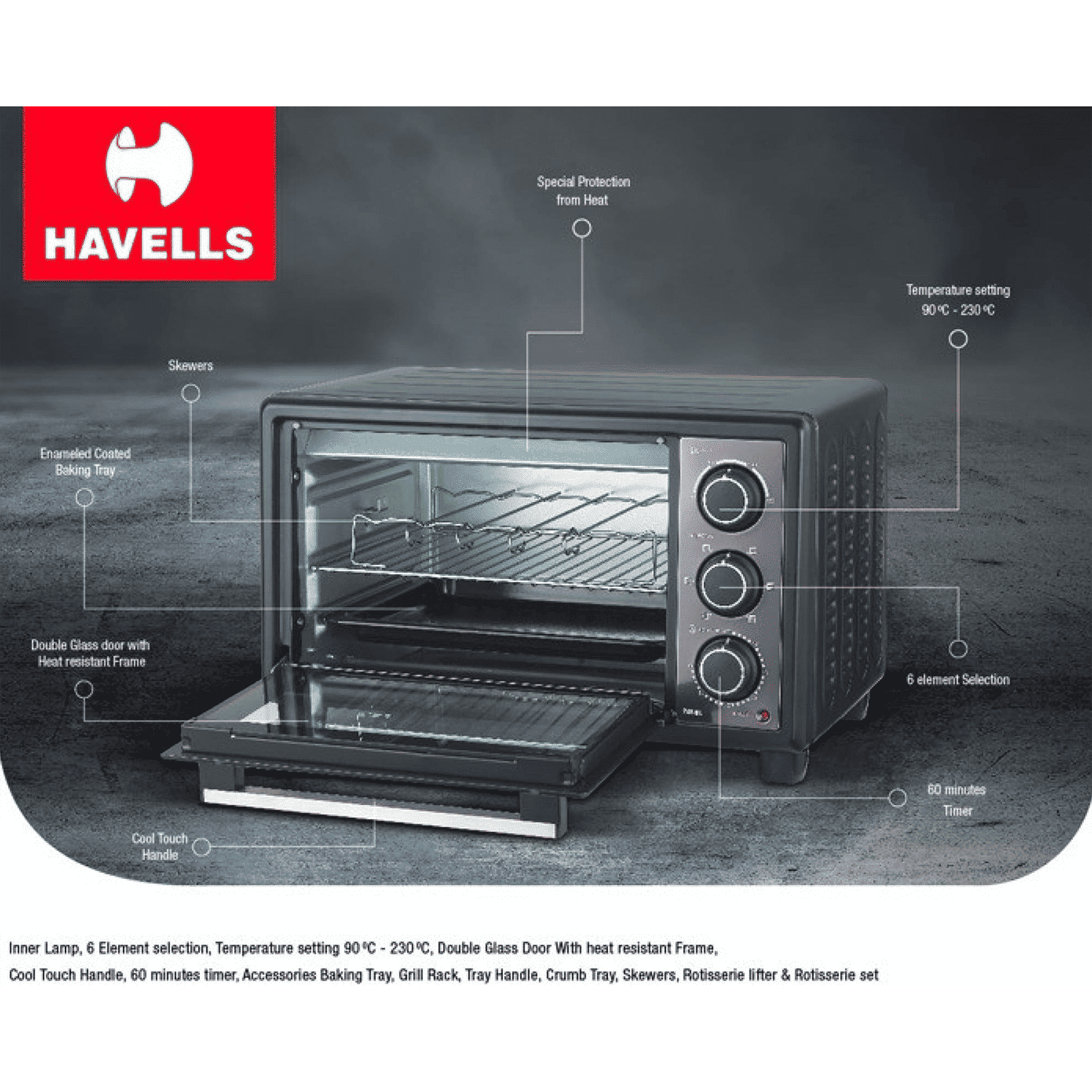HAVELLS 24R BL 24L Oven Toaster Grill with Motorized Rotisserie (Black)_11