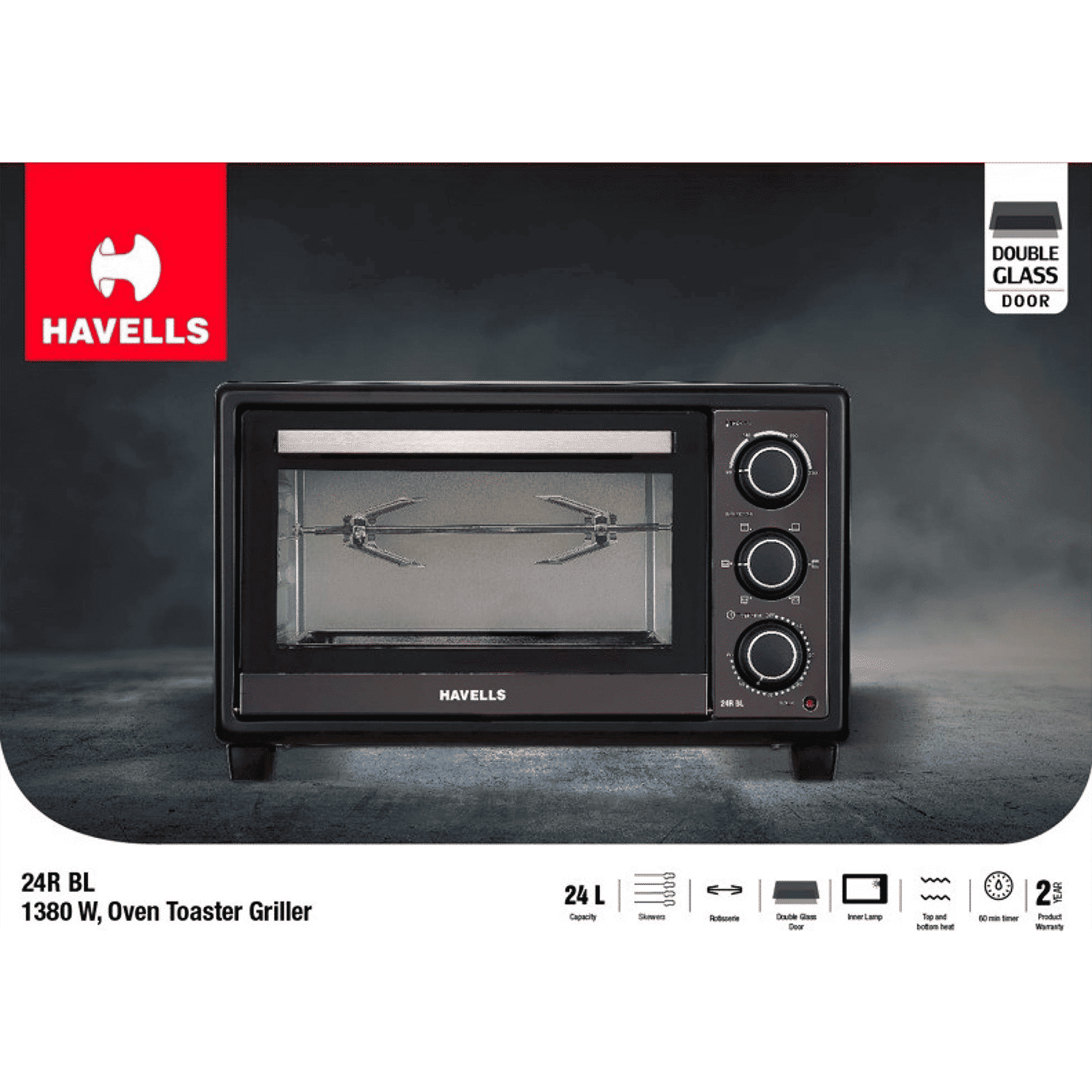 HAVELLS 24R BL 24L Oven Toaster Grill with Motorized Rotisserie (Black)_12