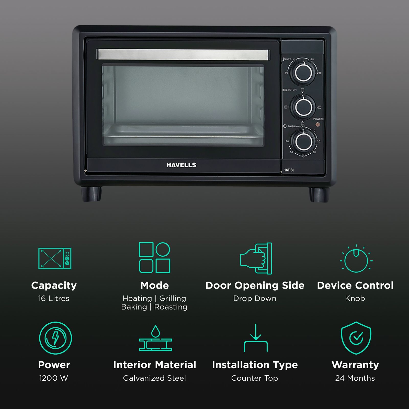 HAVELLS 16T BL 16L Oven Toaster Grill with Auto Shut Off (Black)_3