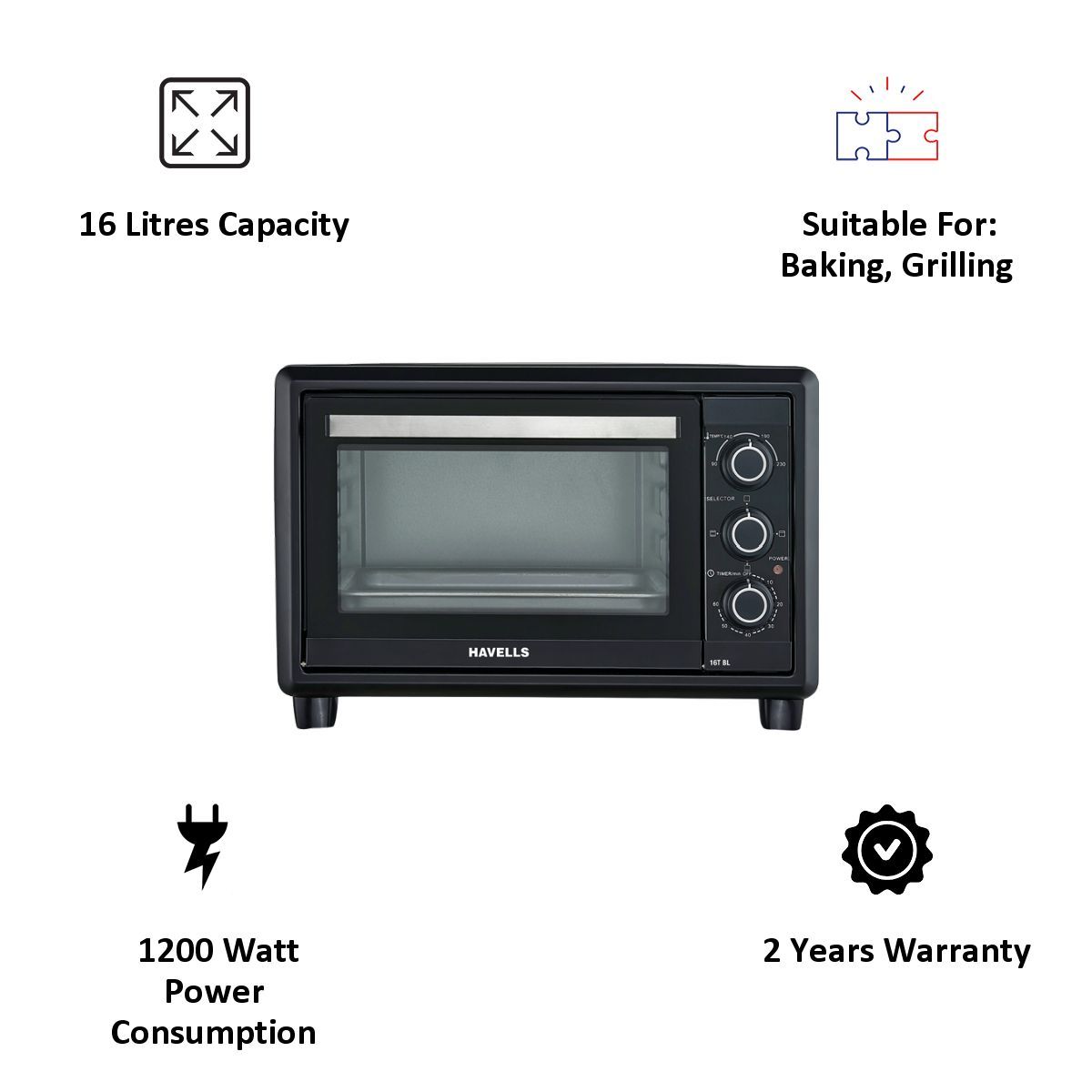 HAVELLS 16T BL 16L Oven Toaster Grill with Auto Shut Off (Black)_5