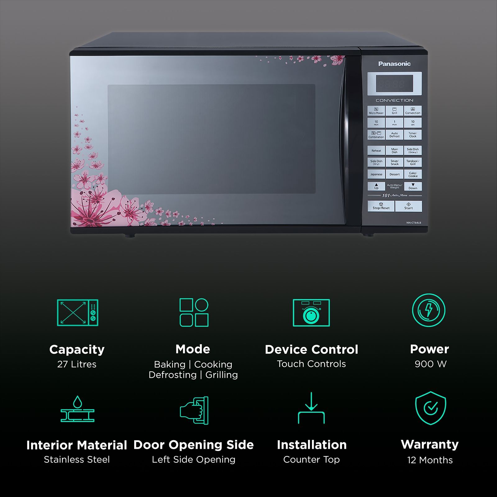 Panasonic 27L Convection Microwave Oven with 101 Autocook Menus (NN-CT64LBFDG, Silver/Black)_3