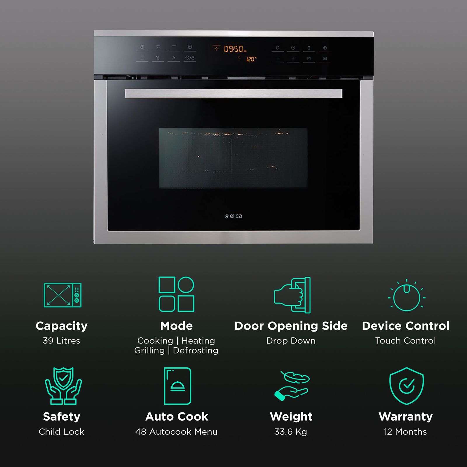 elica EPBI COMBO 390 39L 60cm Built-in Electric Oven with 48 Auto Menu (EPBI 390 COMPACT, Black) elica EPBI COMBO 390 39L 60cm Built-in Electric Oven with 48 Auto Menu (EPBI 390 COMPACT, Black)_3
