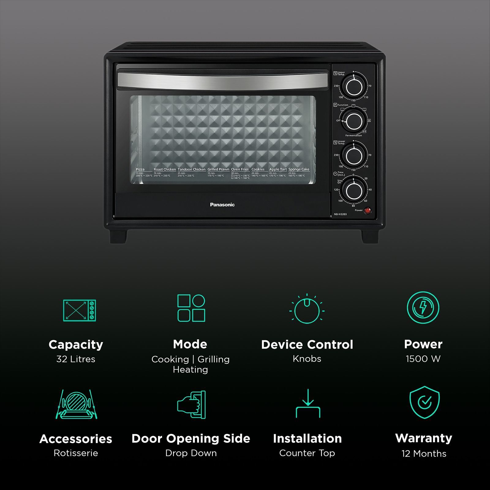 Panasonic 32L Oven Toaster Grill with Motorized Rotisserie (Black)_3