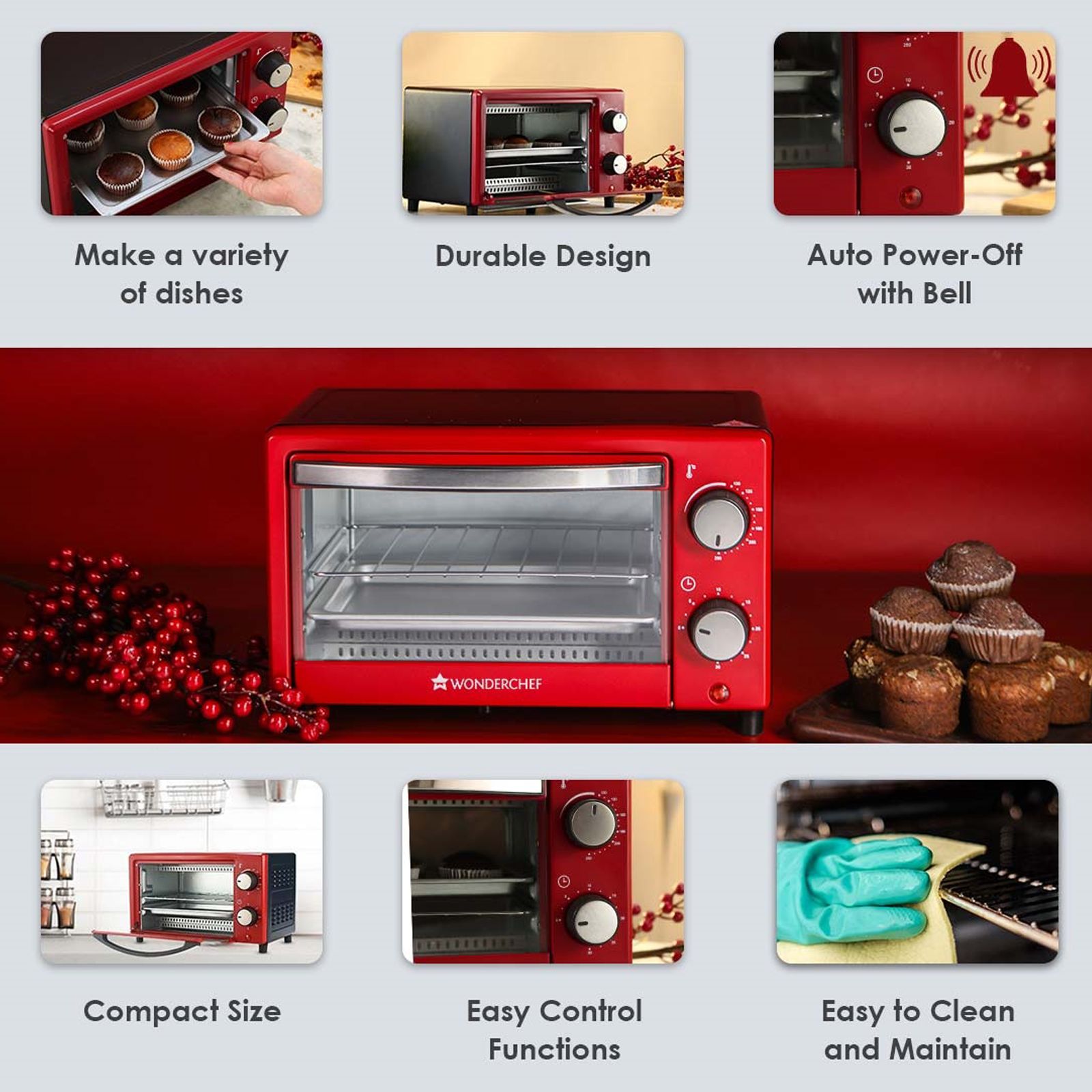WONDERCHEF Crimson Edge 9L Oven Toaster Grill with Cutting Edge Technology (Red)_14